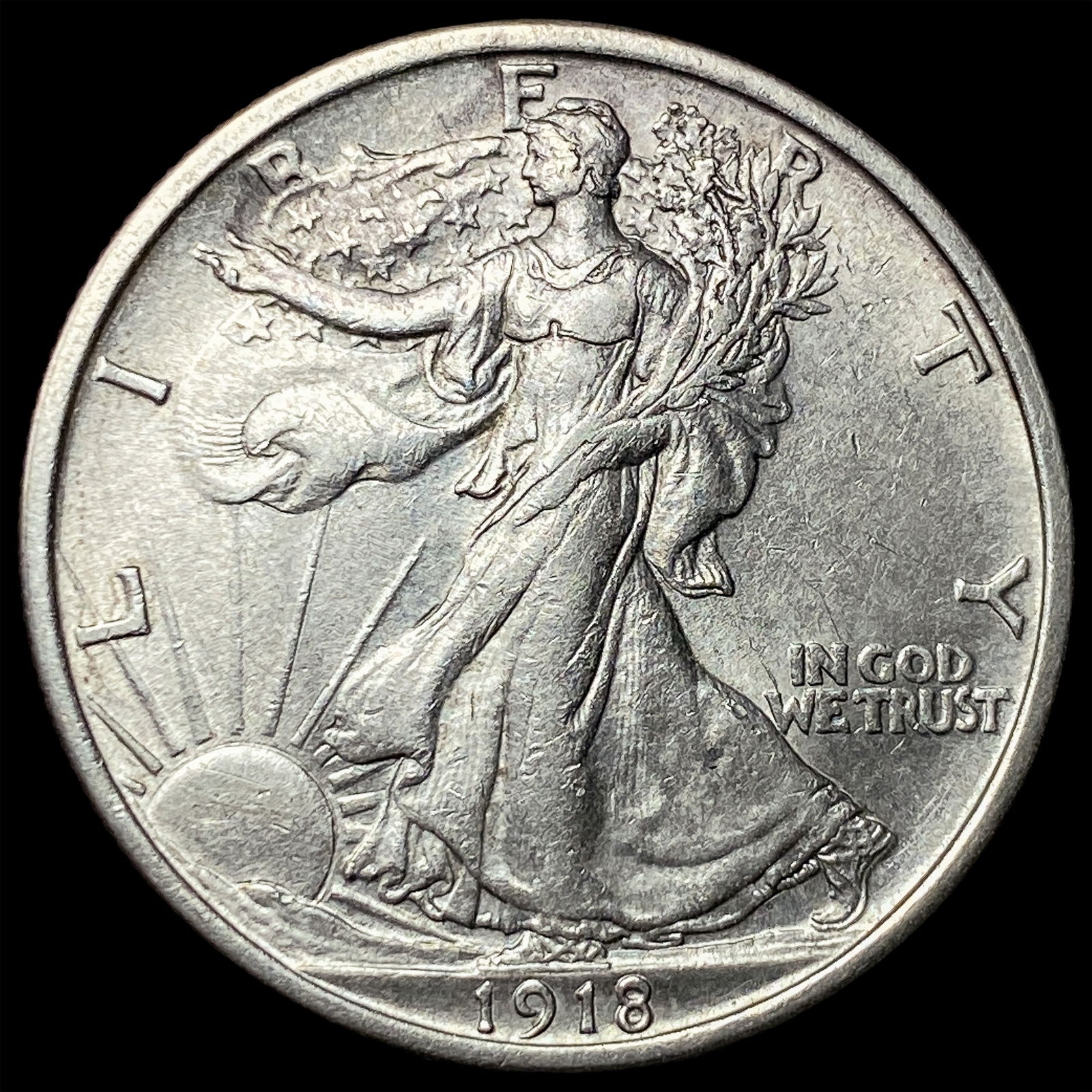 1918-S Silver Walking Liberty Half Dollar CLOSELY UNCIRCULATED: 1918-S Silver Walking Liberty Half Dollar CLOSELY UNCIRCULATED