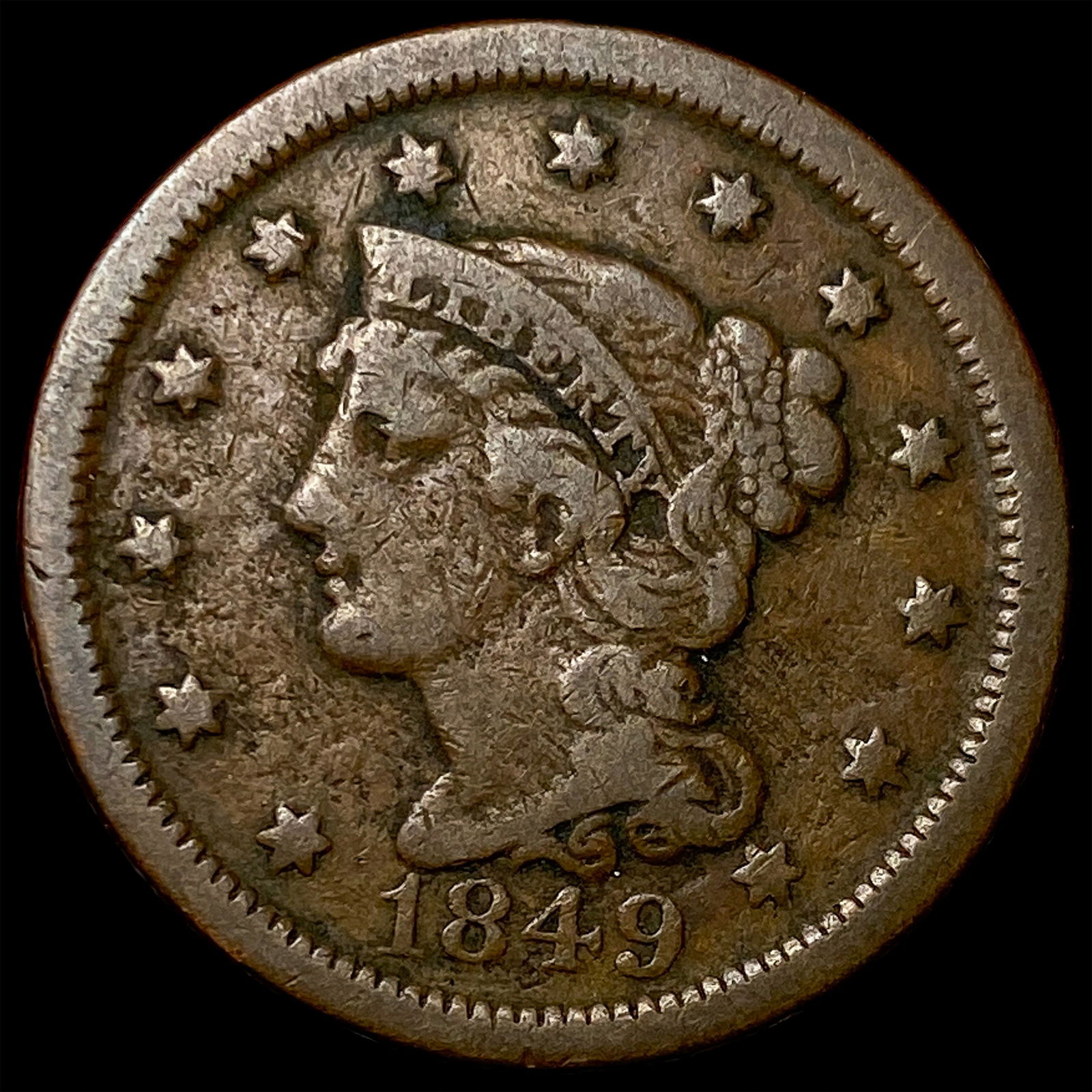1849 Braided Hair Large Cent HIGH GRADE (1 of 2)