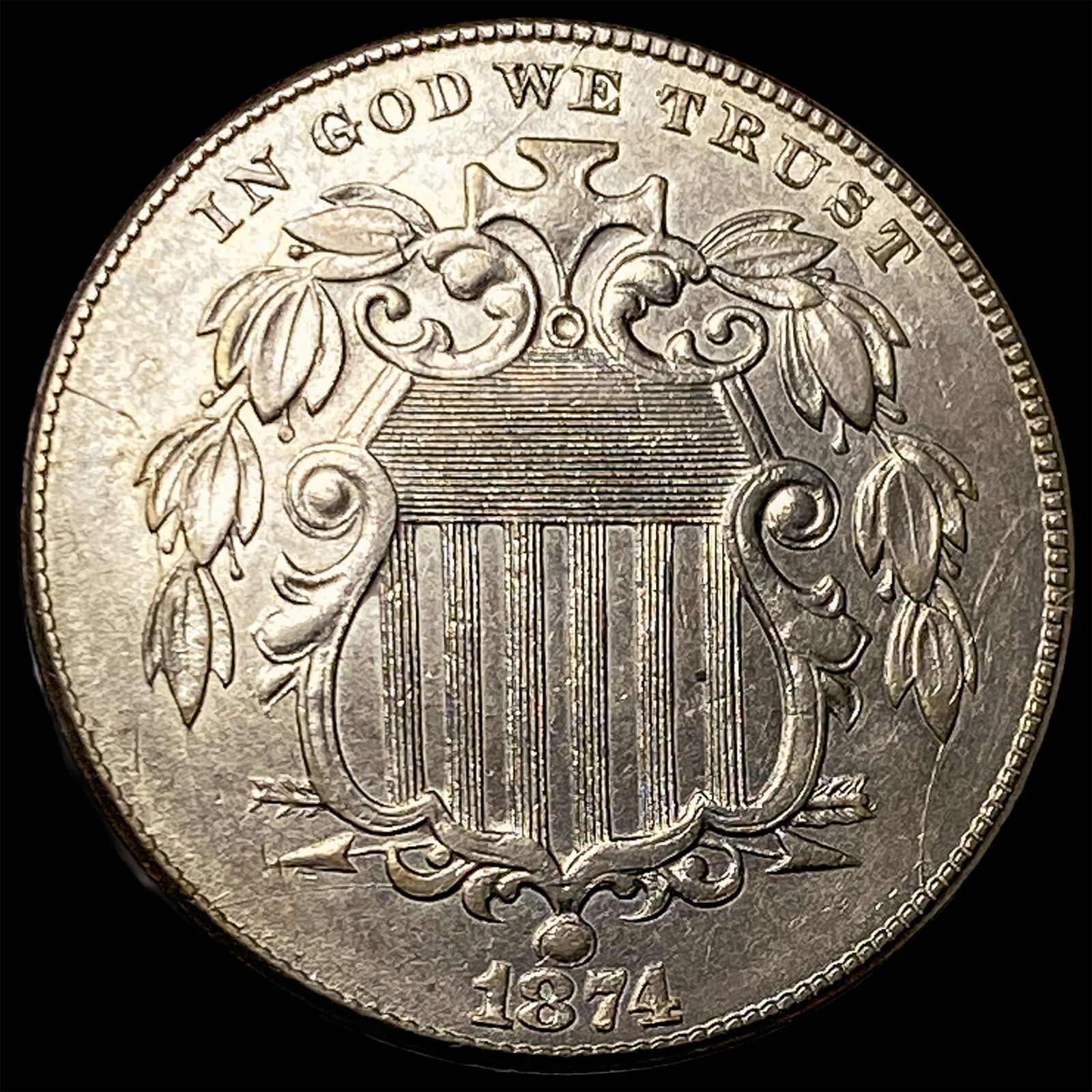 1874 Shield Nickel CLOSELY UNCIRCULATED (1 of 2)
