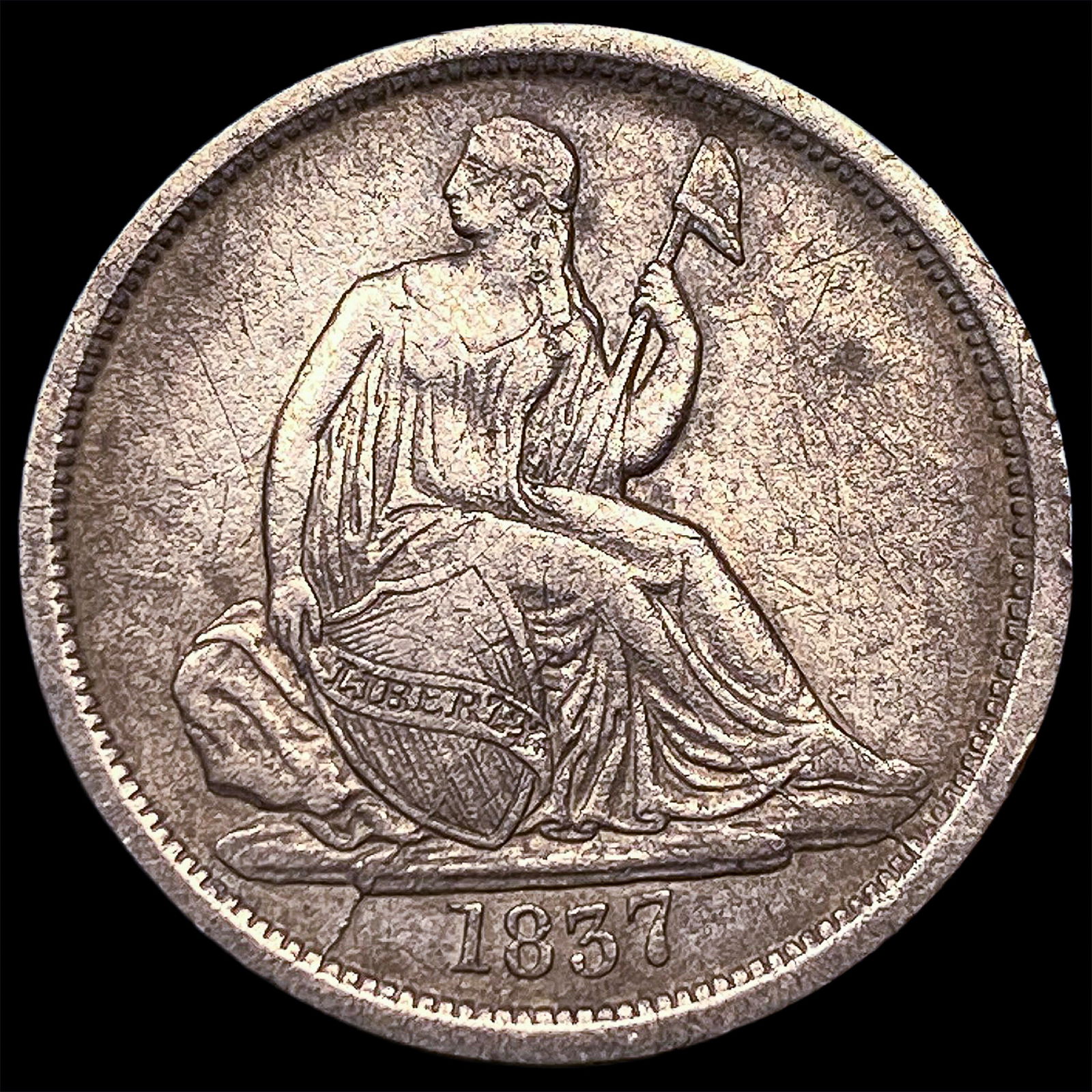 1837 Seated Liberty Dime (No Stars) NEARLY UNCIRCULATED: 1837 Seated Liberty Dime (No Stars) NEARLY UNCIRCULATED