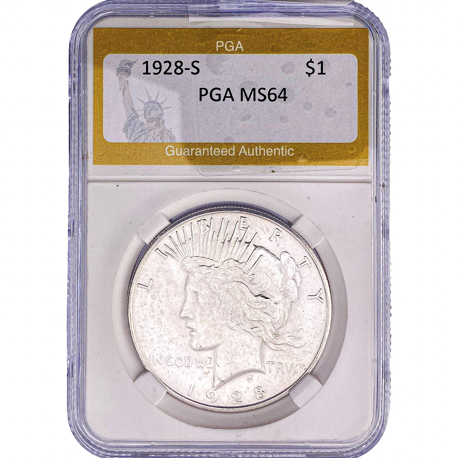 1928-S Silver Peace Dollar PGA MS64: 1928-S Silver Peace Dollar PGA MS64
