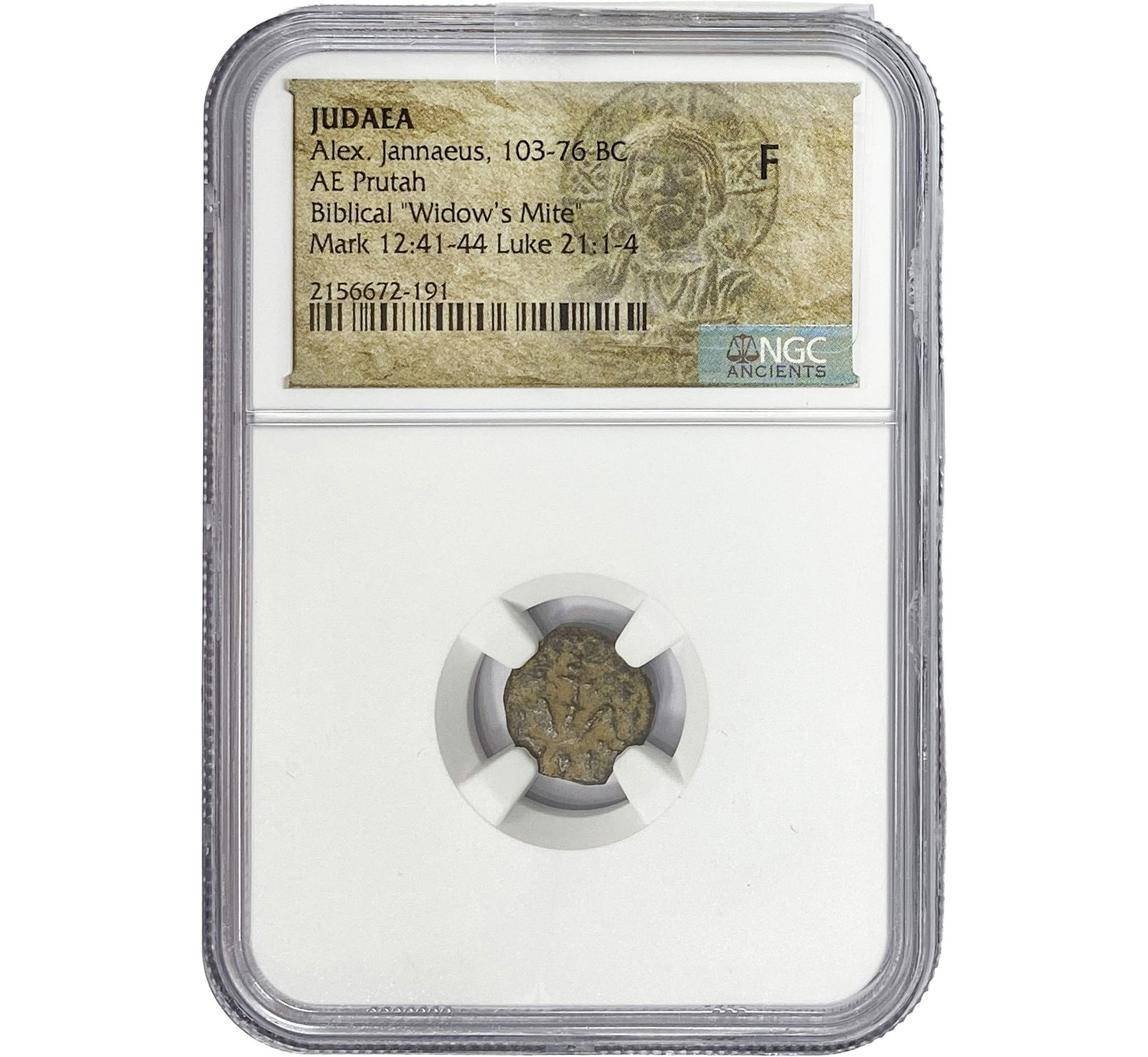 Judaea Alex Jannaeus 103-76 BC Bronze Prutah NGC F: Judaea Alex Jannaeus 103-76 BC Bronze Prutah NGC F