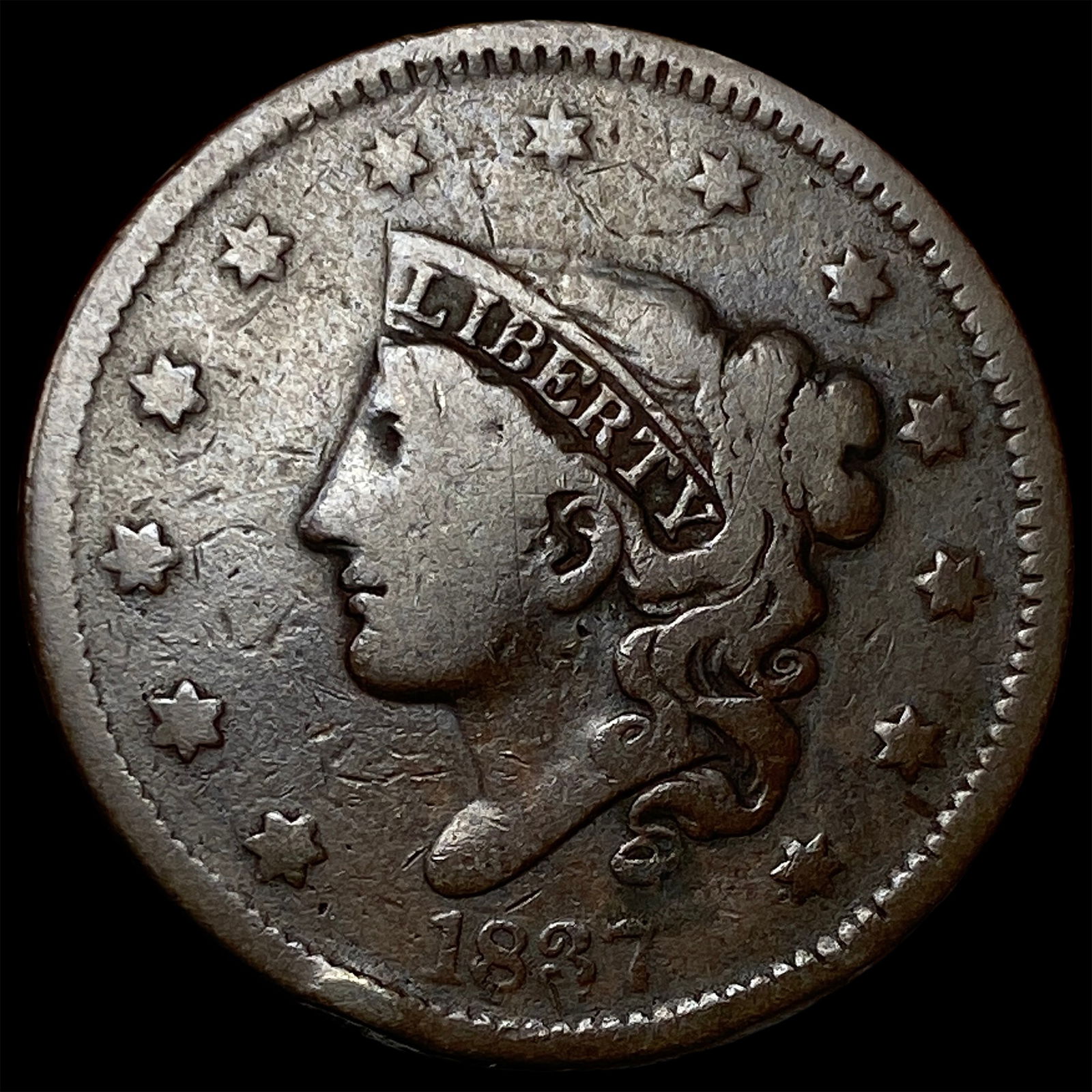 1837 Coronet Head Large Cent HIGH GRADE: 1837 Coronet Head Large Cent HIGH GRADE