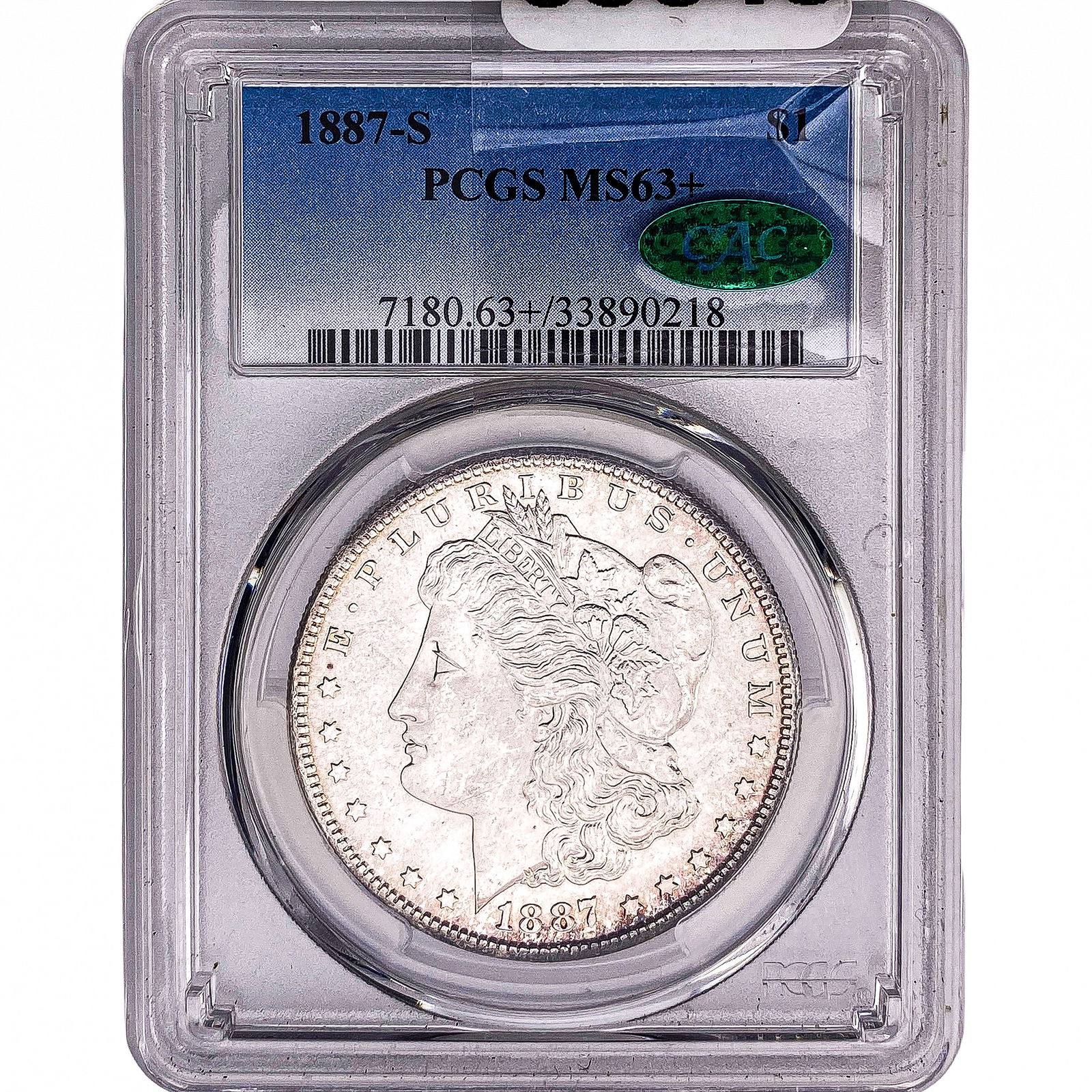 1887-S CAC Morgan Silver Dollar PCGS MS63+ (1 of 2)