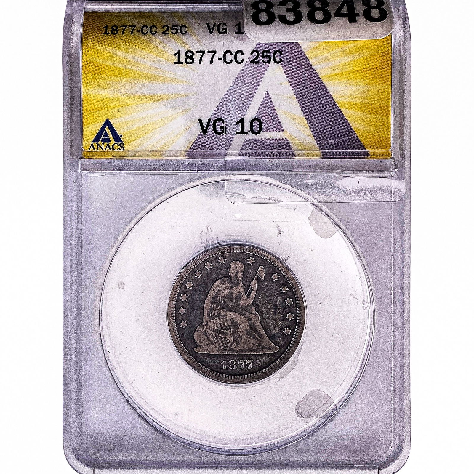1877-CC Seated Liberty Quarter ANACS VG10 (1 of 2)