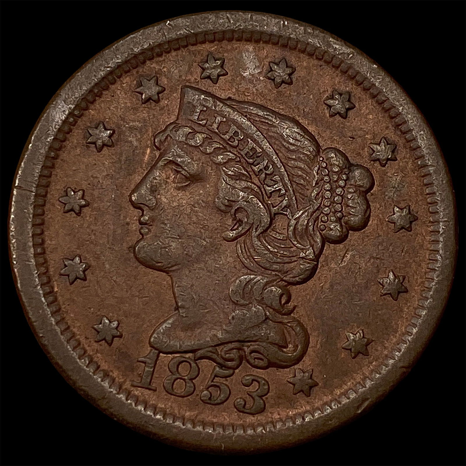 1853 Braided Hair Large Cent NEARLY UNCIRCULATED (1 of 2)