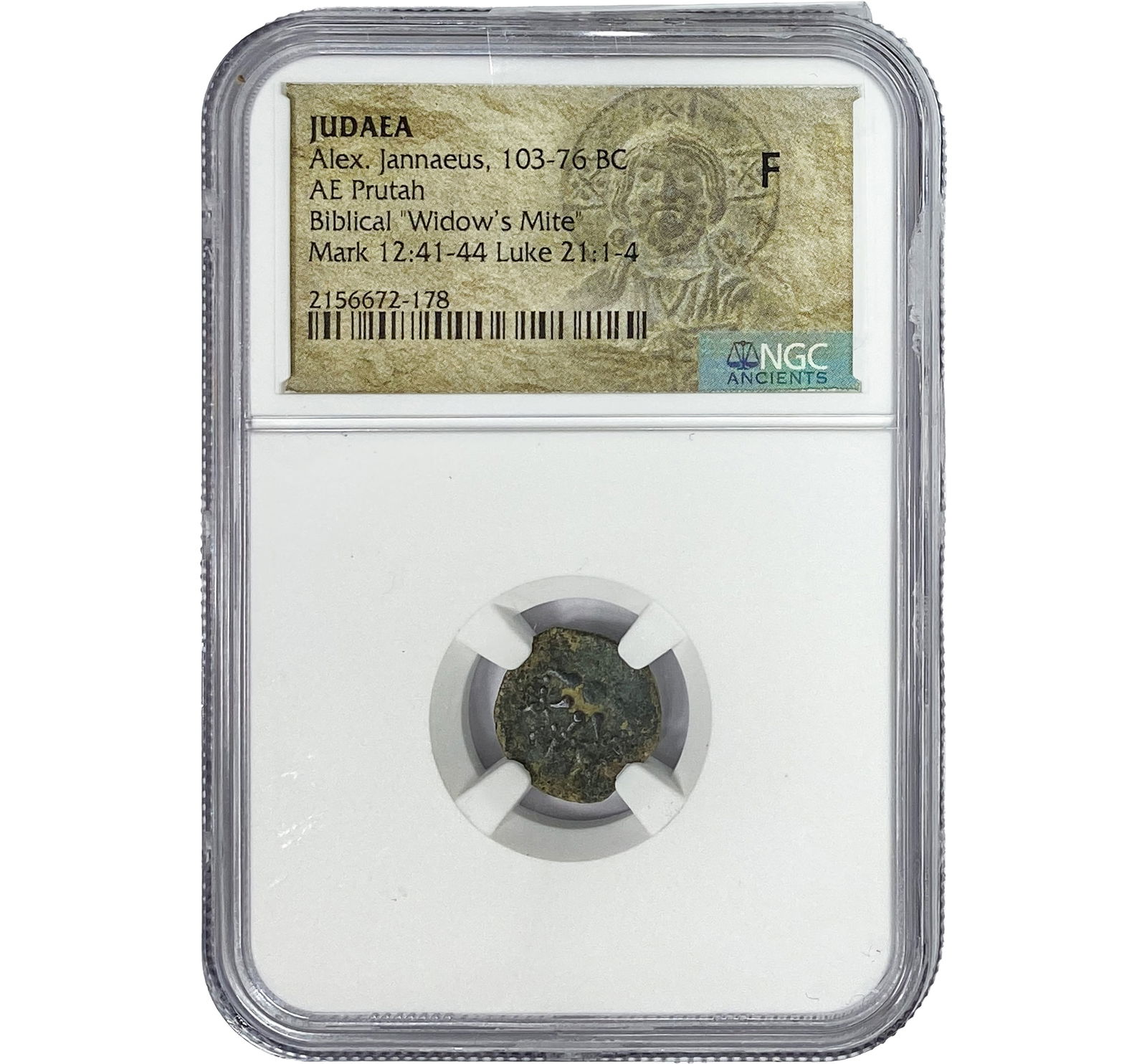 Judaea Alex Jannaeus 103-76 BC Bronze Prutah NGC F: Judaea Alex Jannaeus 103-76 BC Bronze Prutah NGC F