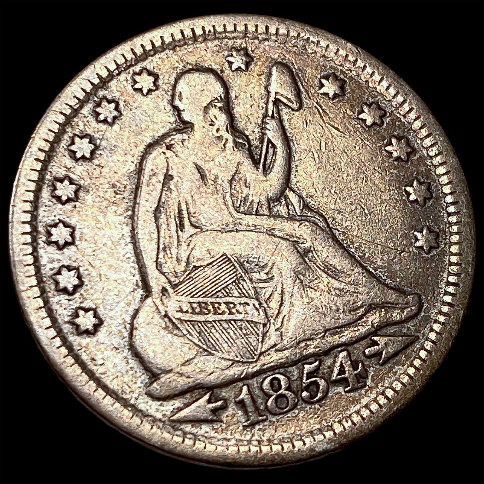 1854 Arrows Seated Liberty Quarter LIGHTLY CIRCULATED: 1854 Arrows Seated Liberty Quarter LIGHTLY CIRCULATED