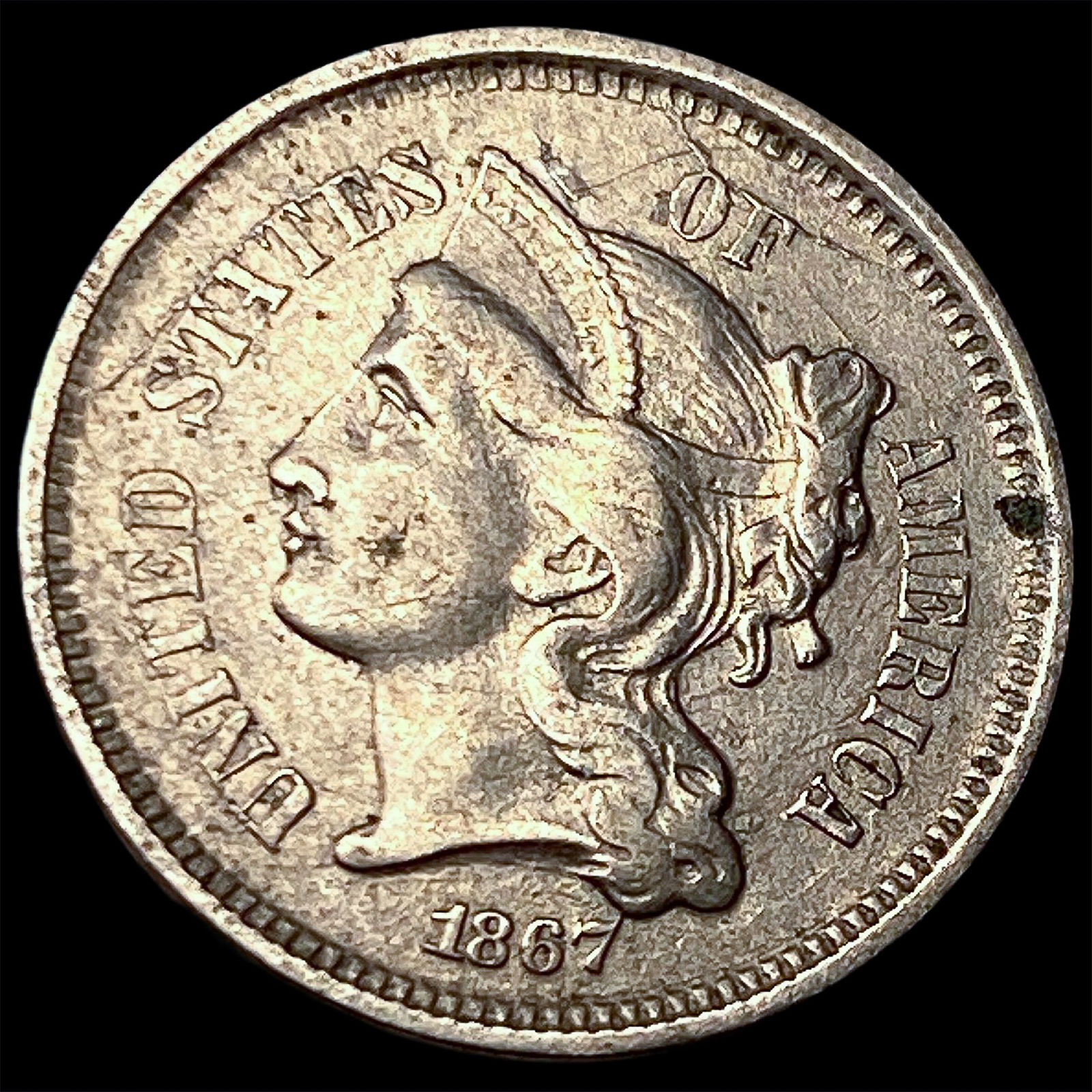 1867 Nickel Three-Cent Piece NEARLY UNCIRCULATED (1 of 2)
