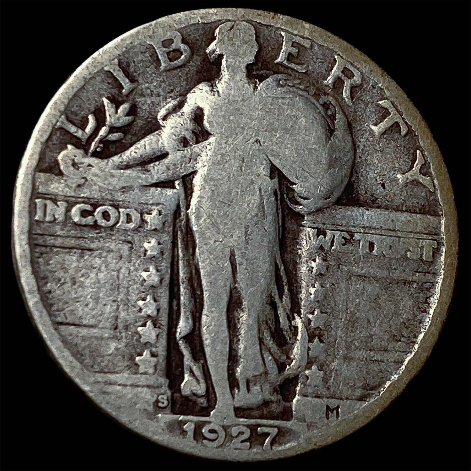 1927-S Silver Standing Liberty Quarter NICELY CIRCULATED: 1927-S Silver Standing Liberty Quarter NICELY CIRCULATED