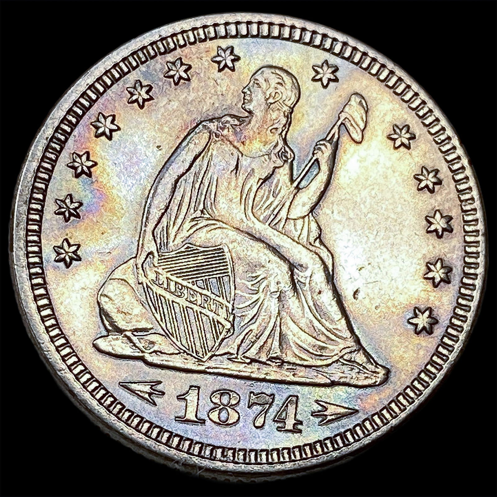 1874 Arrows Silver Quarter Dollar CLOSELY UNCIRCULATED: 1874 Arrows Silver Quarter Dollar CLOSELY UNCIRCULATED