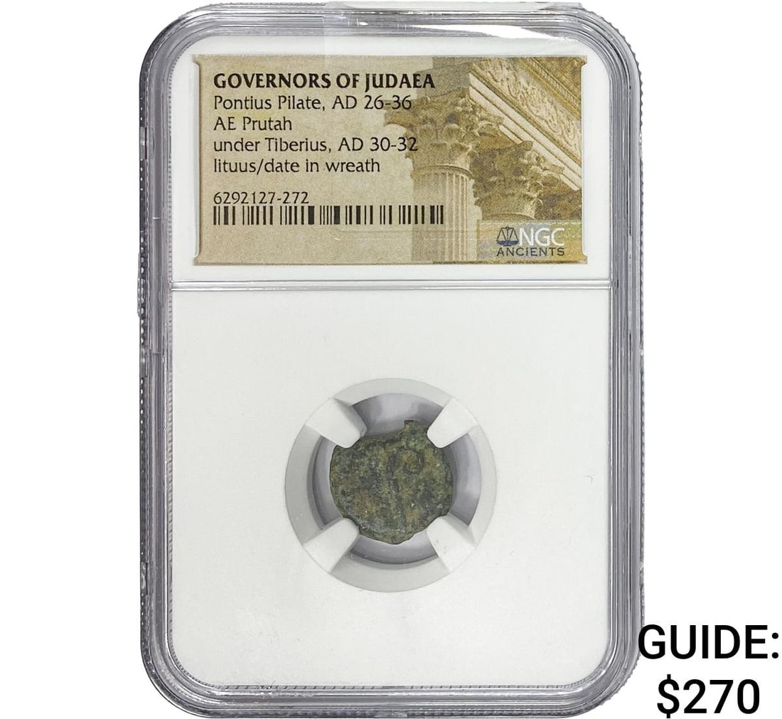Judaea Pontis Pilate AD 26-36 Bronze Prutah NGC: Judaea Pontis Pilate AD 26-36 Bronze Prutah NGC