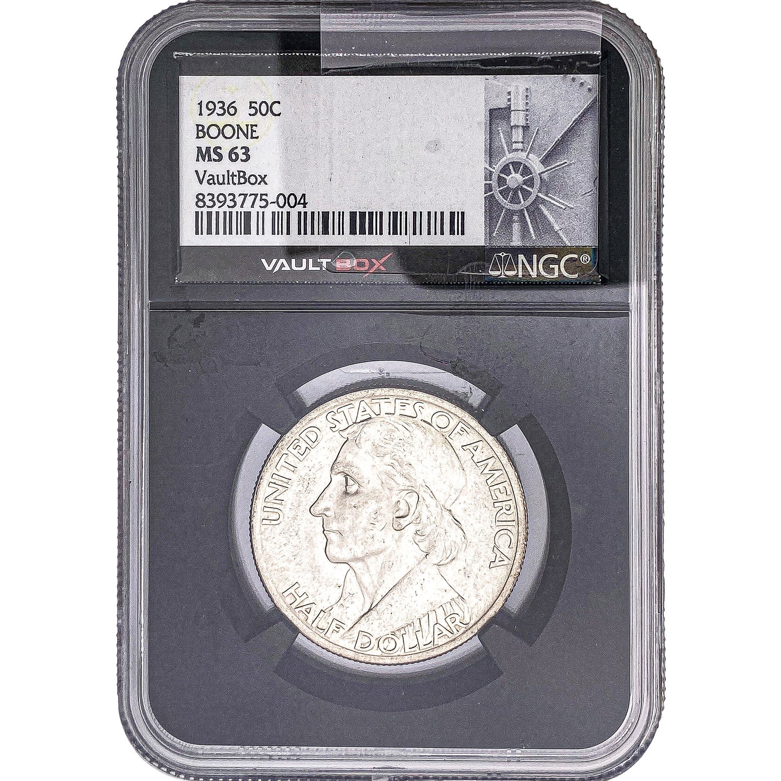 1936 Boone Half Dollar NGC MS63 Vaultbox: 1936 Boone Half Dollar NGC MS63 Vaultbox