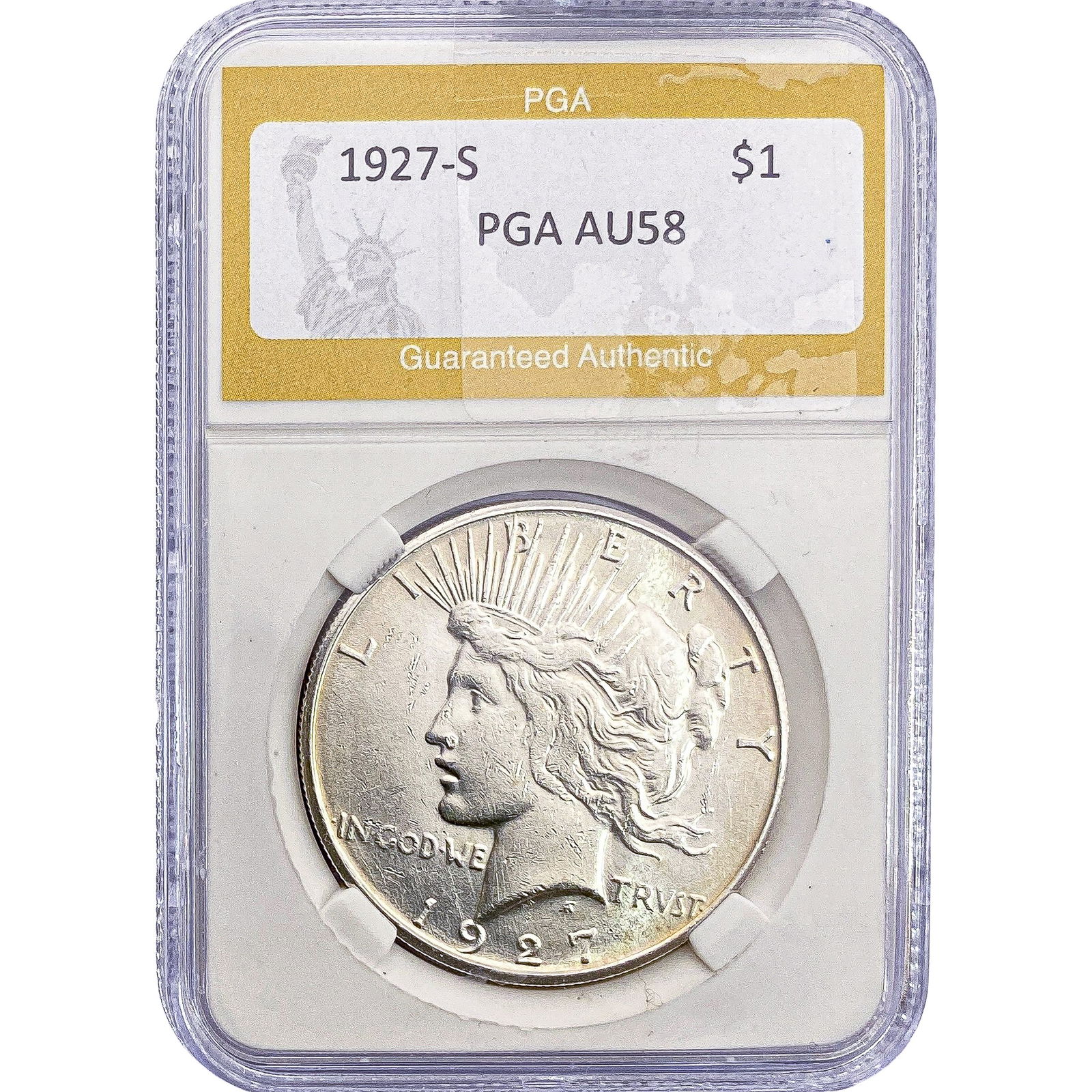 1927-S Silver Peace Dollar PGA AU58: 1927-S Silver Peace Dollar PGA AU58