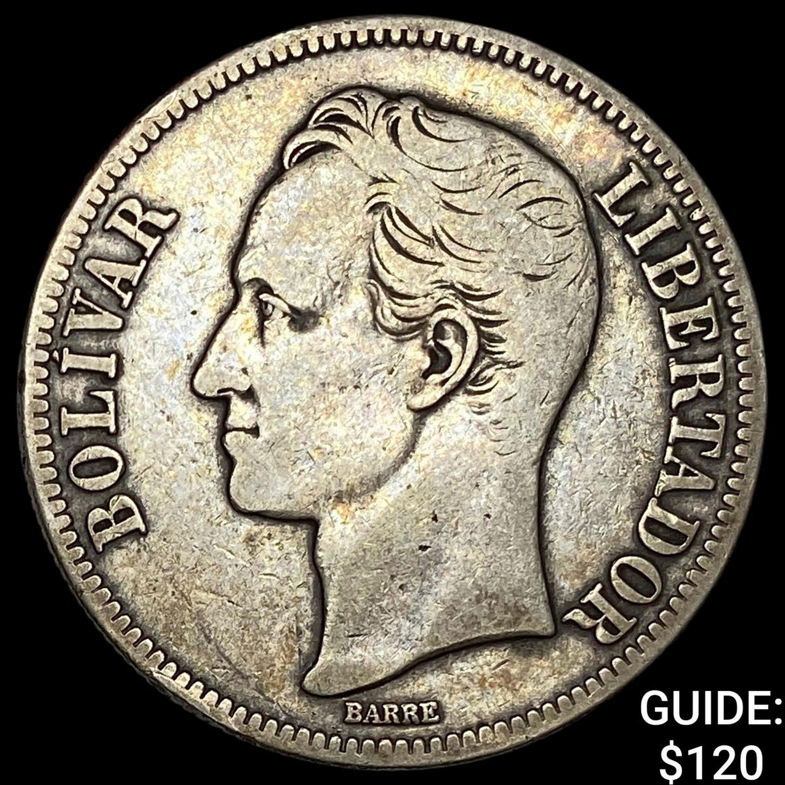 Venezuela 1 SIlver Bolivar 1935 CLOSELY UNCIRCULATED: Venezuela 1 SIlver Bolivar 1935 CLOSELY UNCIRCULATED