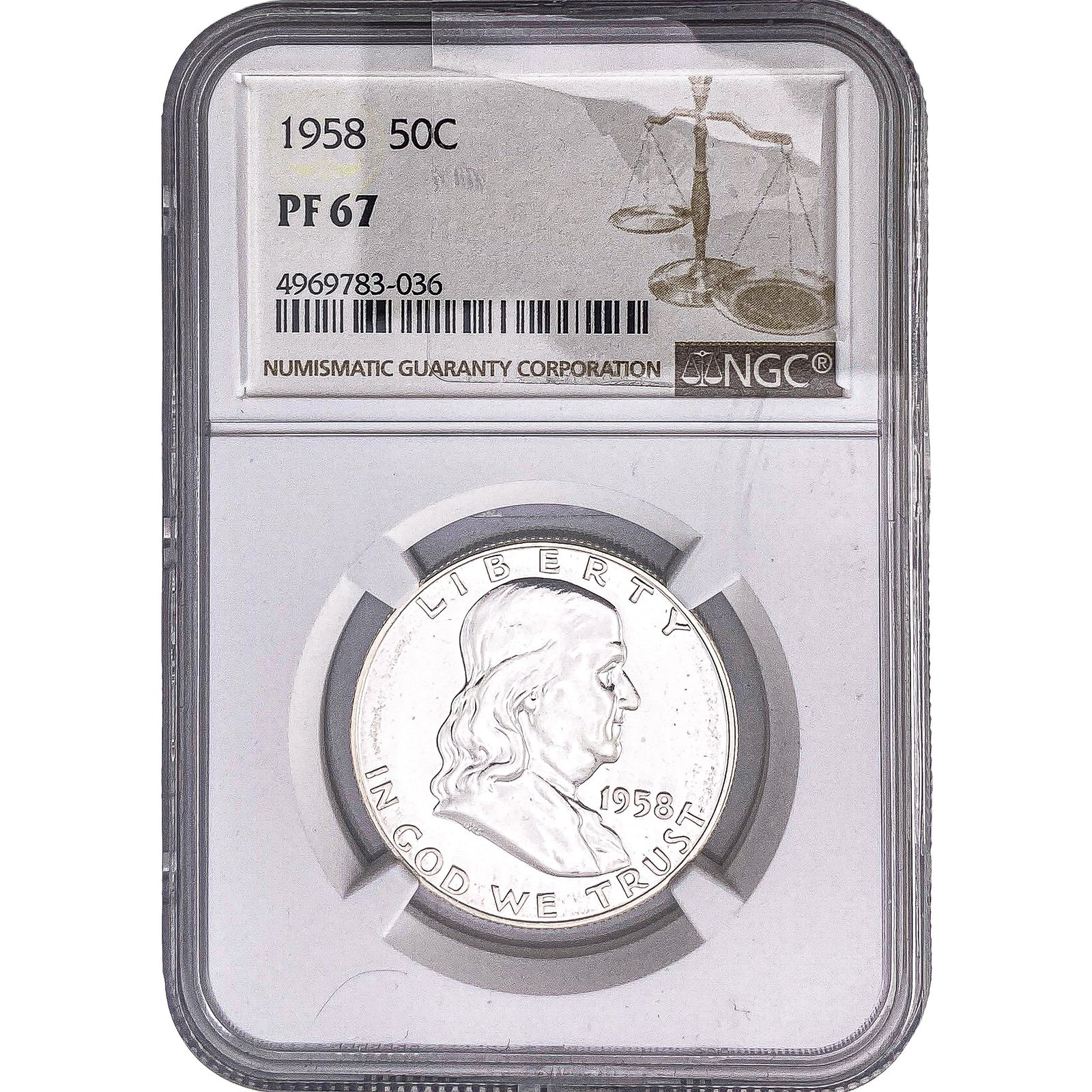 1958 Franklin Half Dollar NGC PF67: 1958 Franklin Half Dollar NGC PF67