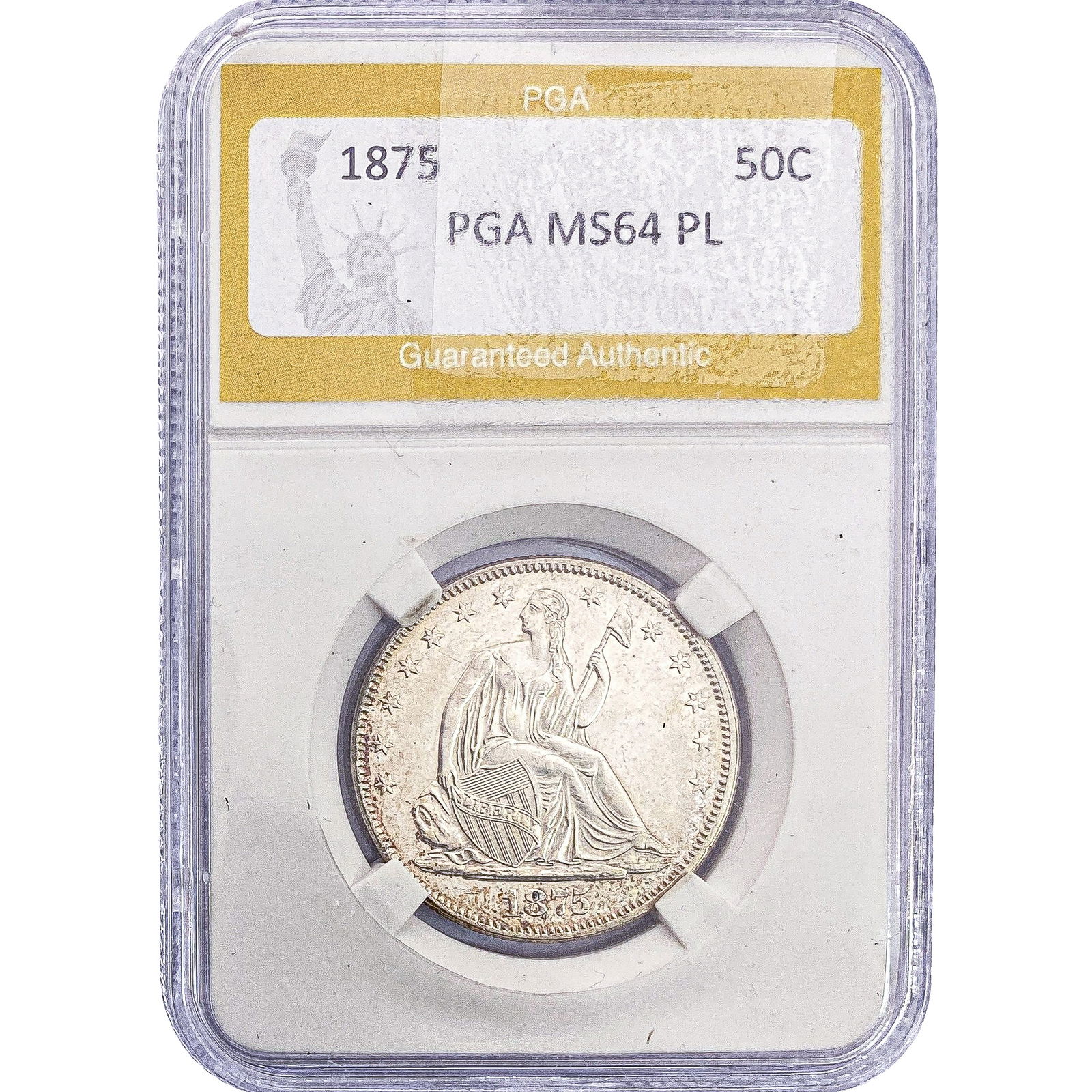 1875 Seated Liberty Half Dollar PGA MS64 PL: 1875 Seated Liberty Half Dollar PGA MS64 PL