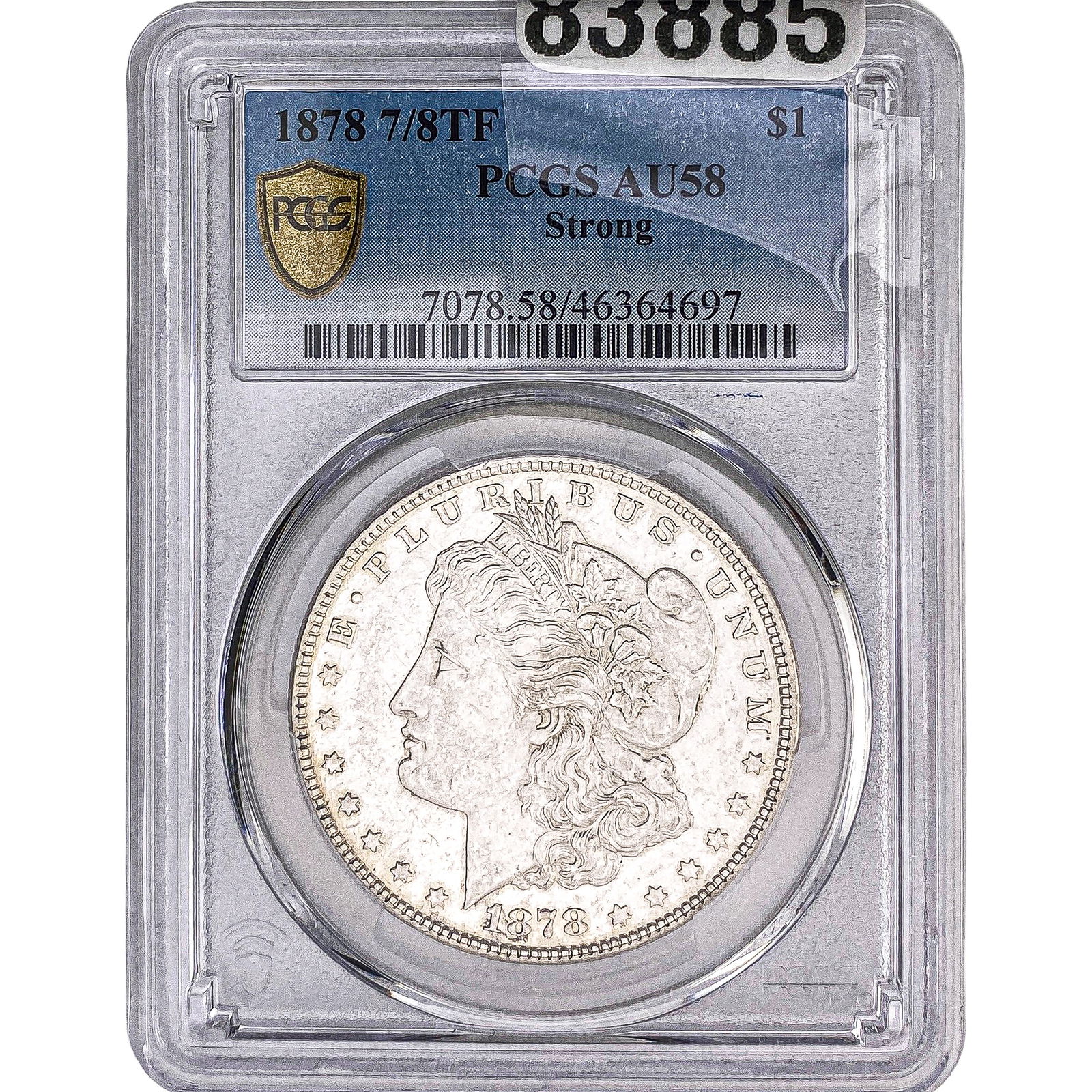 1878 7/8TF Morgan Silver Dollar PCGS AU58 Strong: 1878 7/8TF Morgan Silver Dollar PCGS AU58 Strong