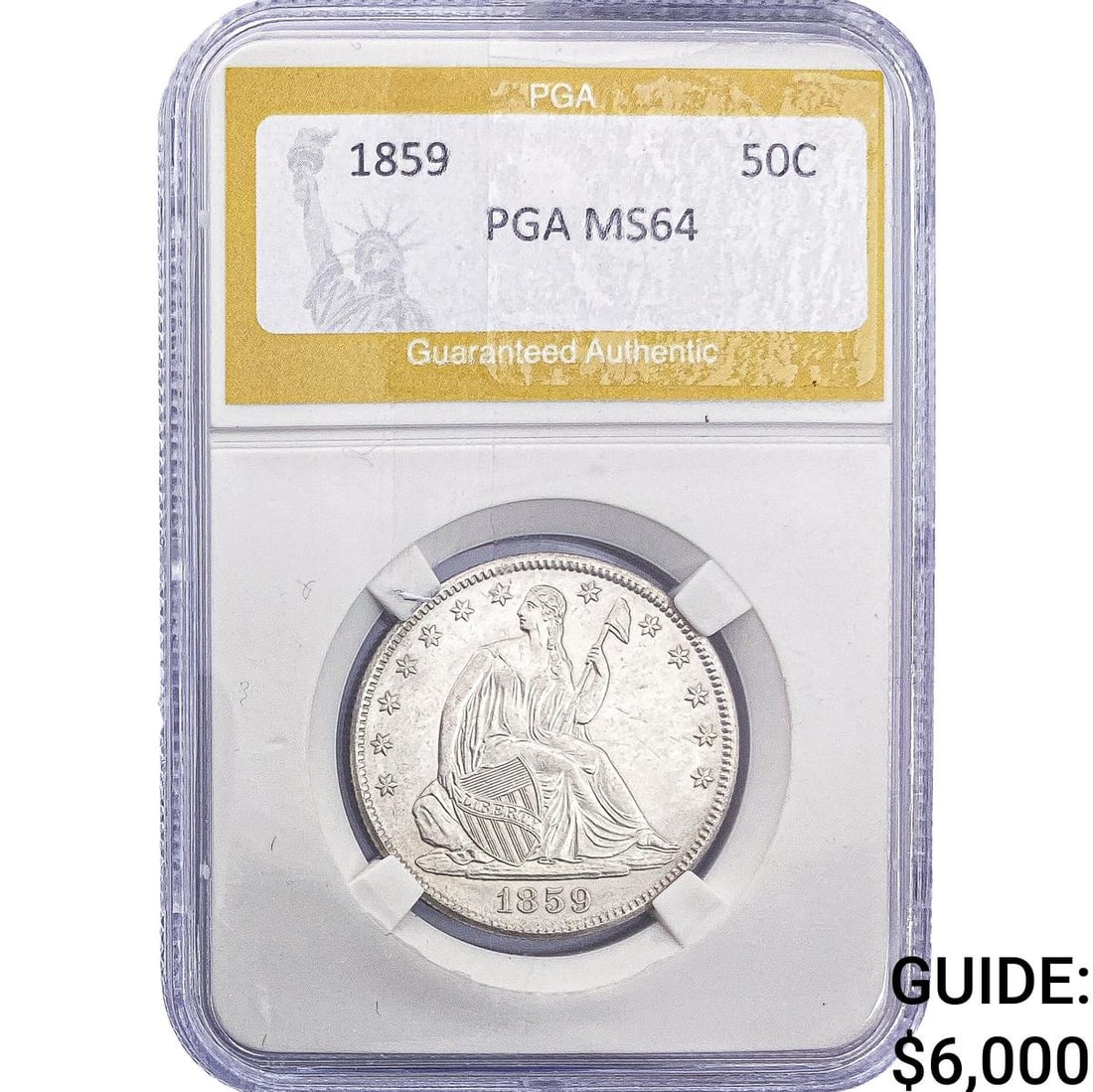 1859 Seated Liberty Half Dollar PGA MS64: 1859 Seated Liberty Half Dollar PGA MS64