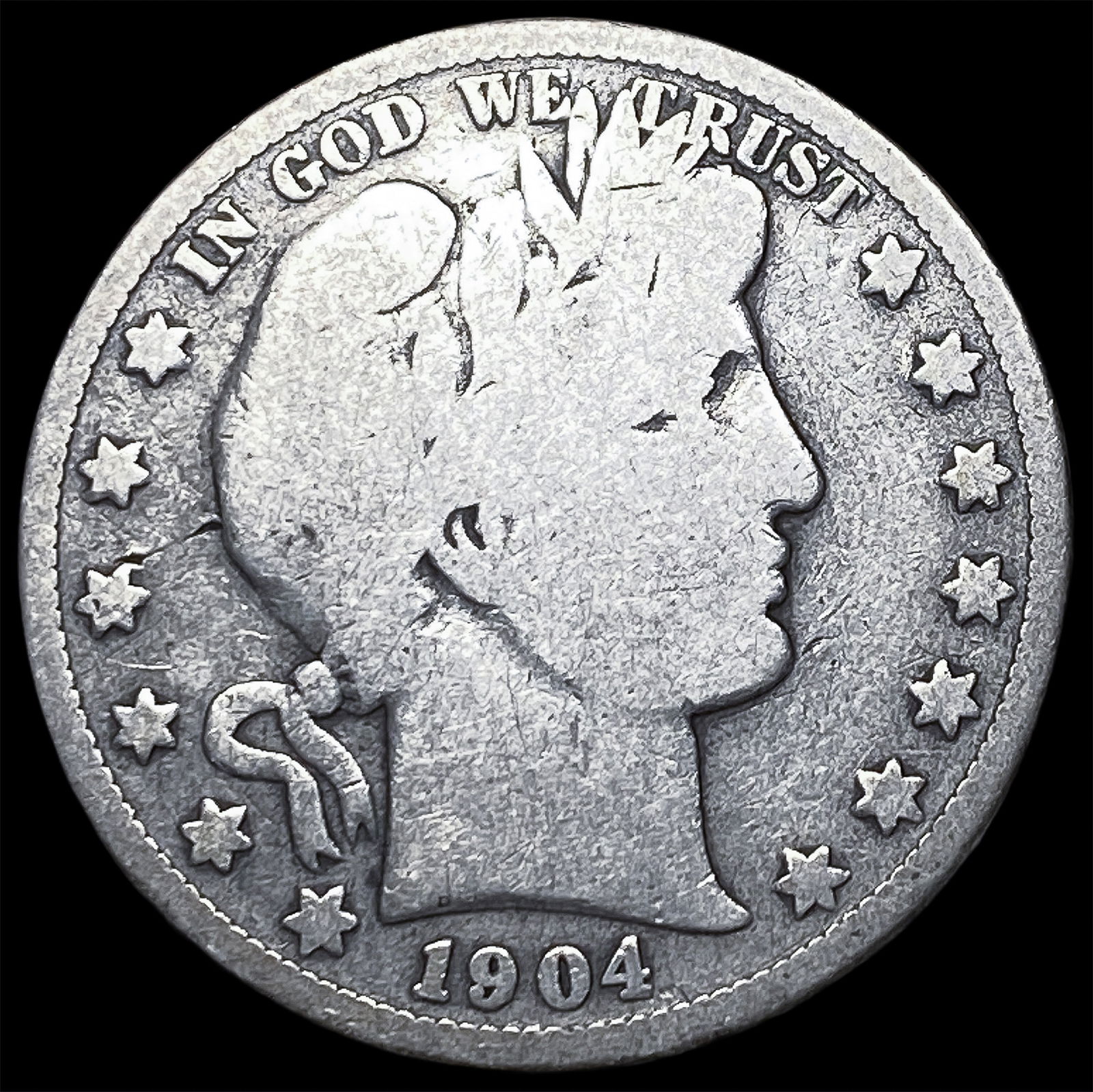 1904-S Silver Barber Half Dollar NICELY CIRCULATED: 1904-S Silver Barber Half Dollar NICELY CIRCULATED