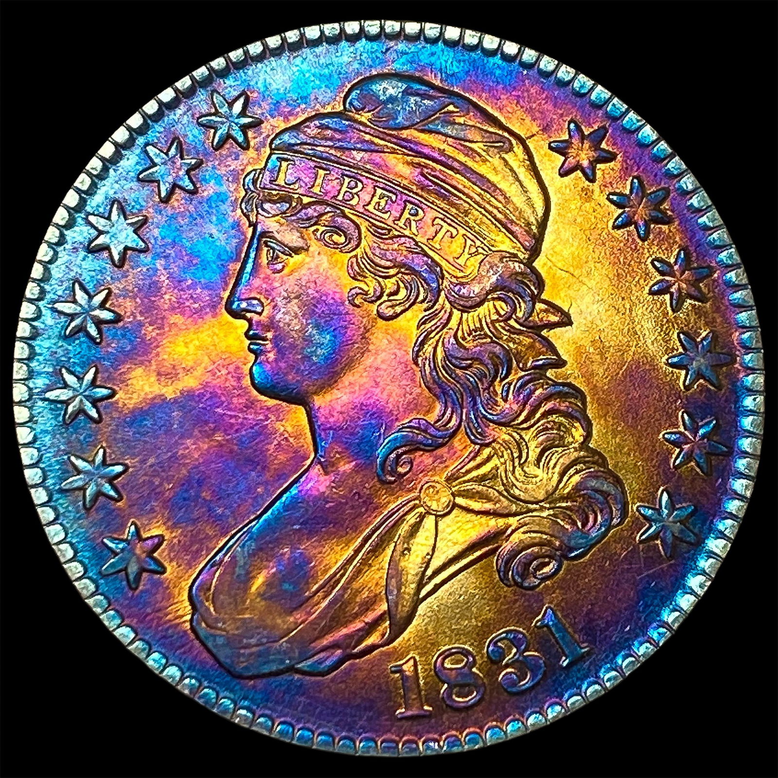 1831 Toned Capped Bust Half Dollar CLOSELY UNCIRCULATED: 1831 Toned Capped Bust Half Dollar CLOSELY UNCIRCULATED