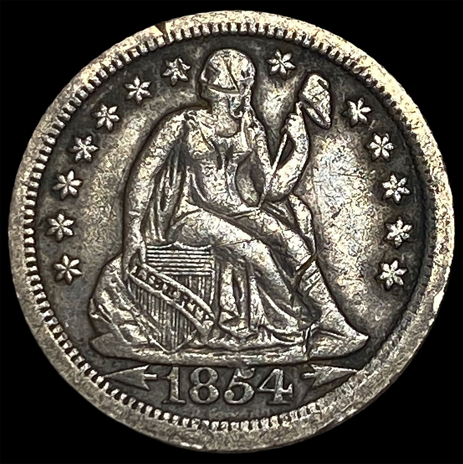 1854-O Arrows Silver Seated Liberty Dime NEARLY UNCIRCULATED: 1854-O Arrows Silver Seated Liberty Dime NEARLY UNCIRCULATED