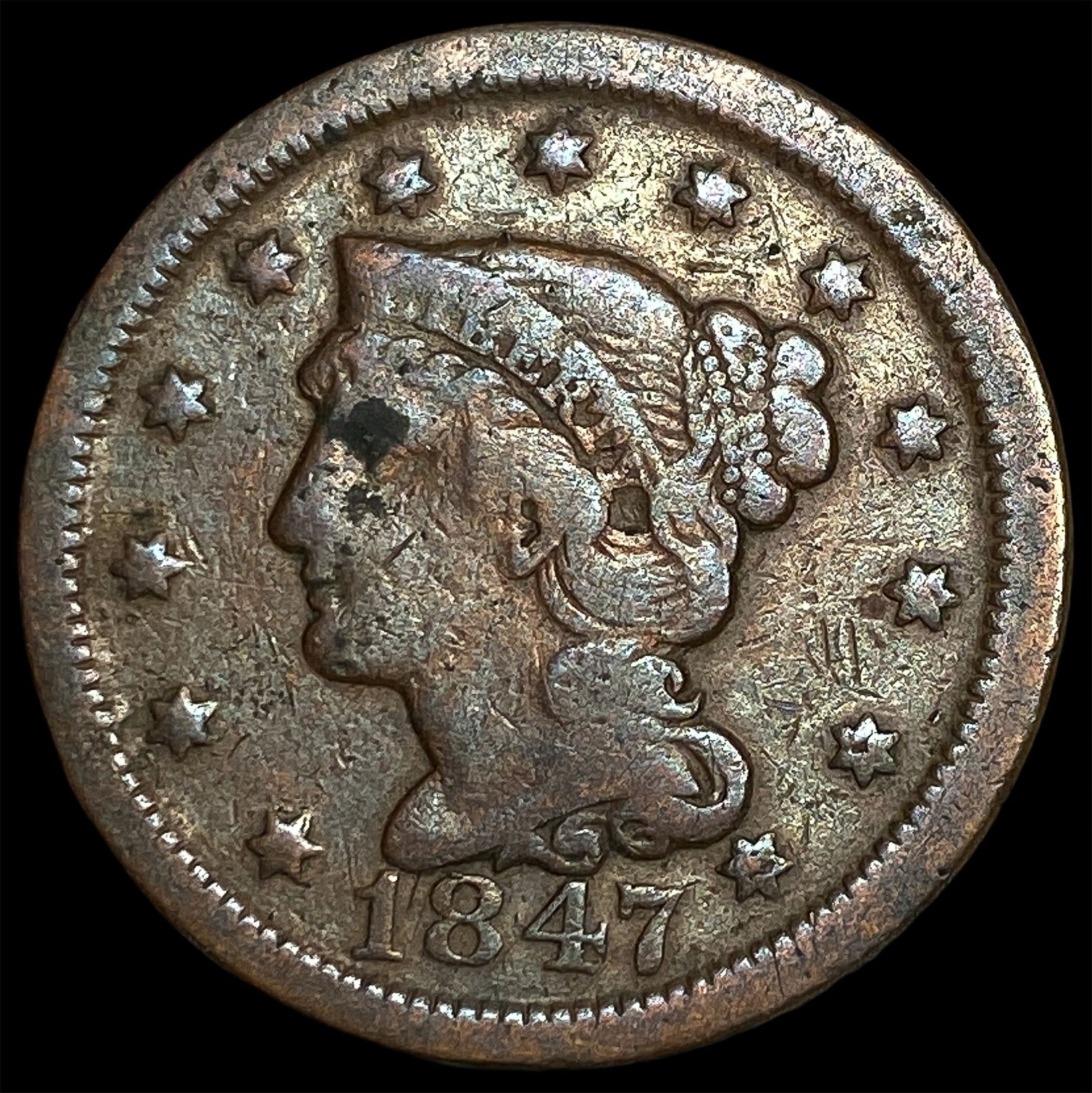 1847 Braided Hair Large Cent HIGH GRADE: 1847 Braided Hair Large Cent HIGH GRADE