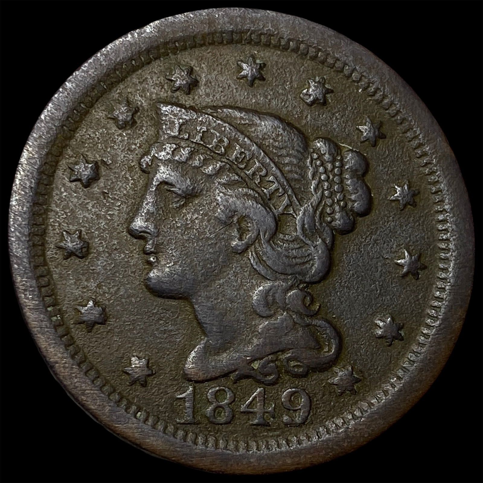 1849 Braided Hair Large Cent HIGH GRADE: 1849 Braided Hair Large Cent HIGH GRADE