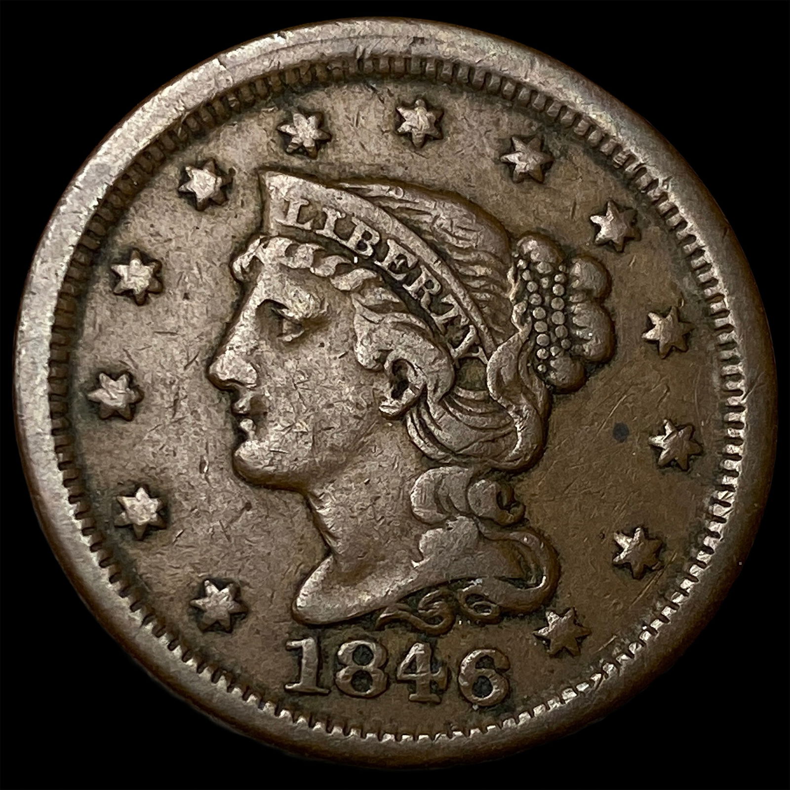 1846 Braided Hair Large Cent HIGH GRADE: 1846 Braided Hair Large Cent HIGH GRADE