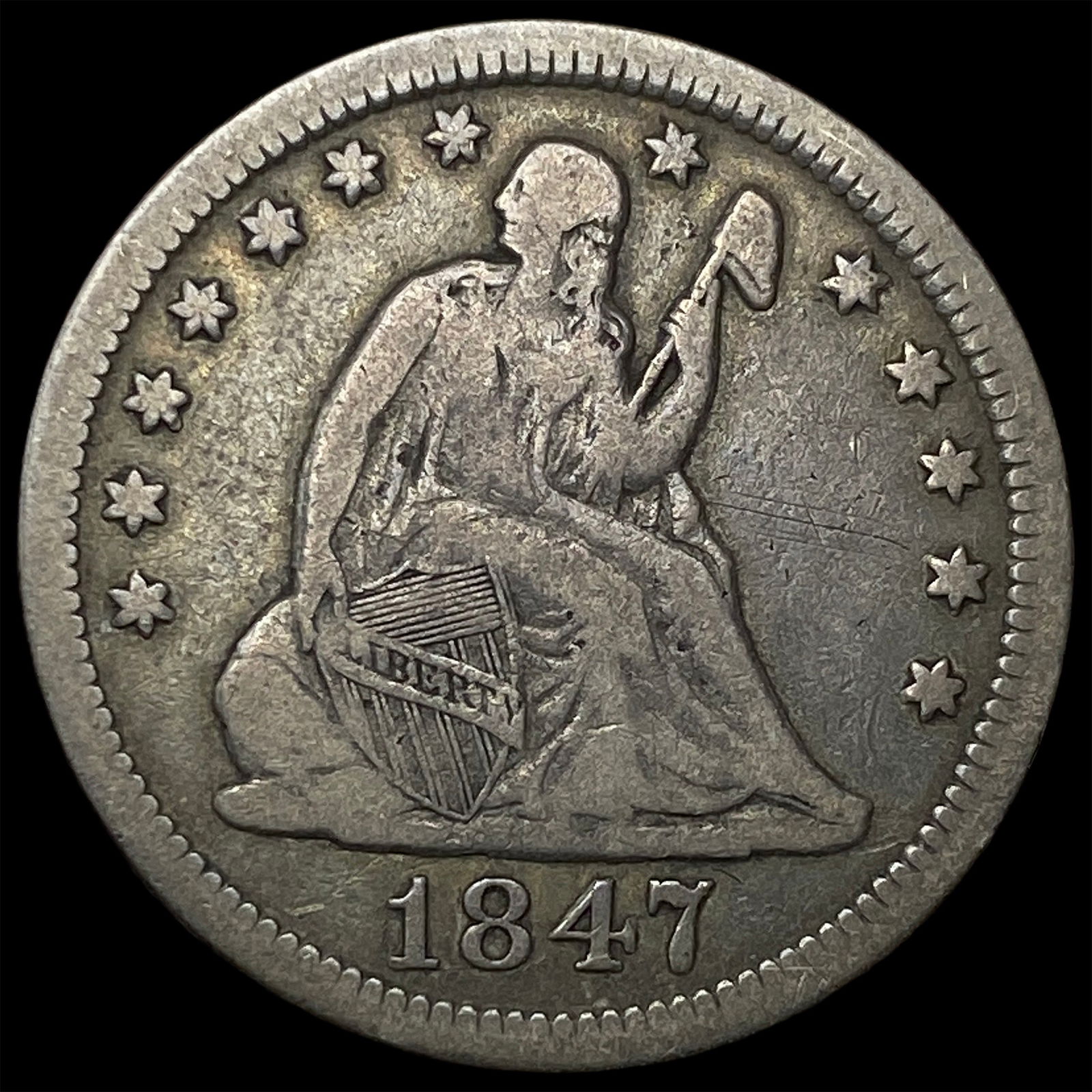 1847 Silver Seated Liberty Quarter LIGHTLY CIRCULATED (1 of 2)