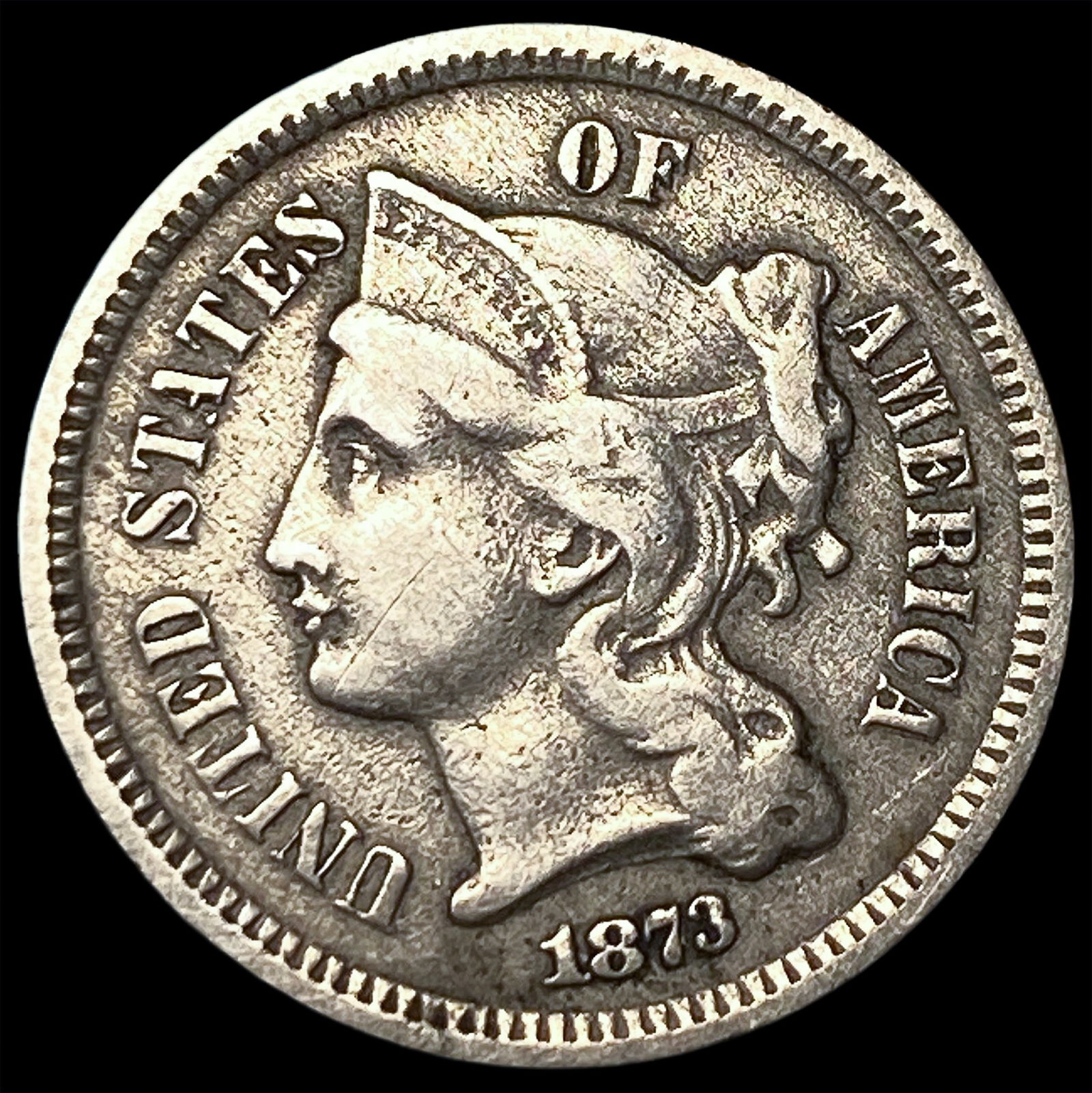 1873 Nickel Three-Cent Piece NEARLY UNCIRCULATED (1 of 2)