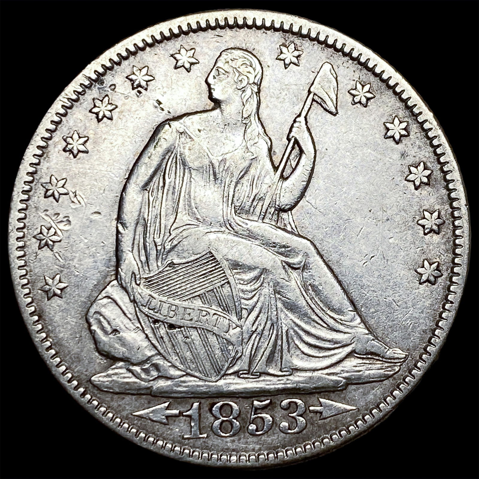 1853 Arrows/Rays Seated Liberty Half Dollar NEARLY UNCIRCULATED (1 of 2)