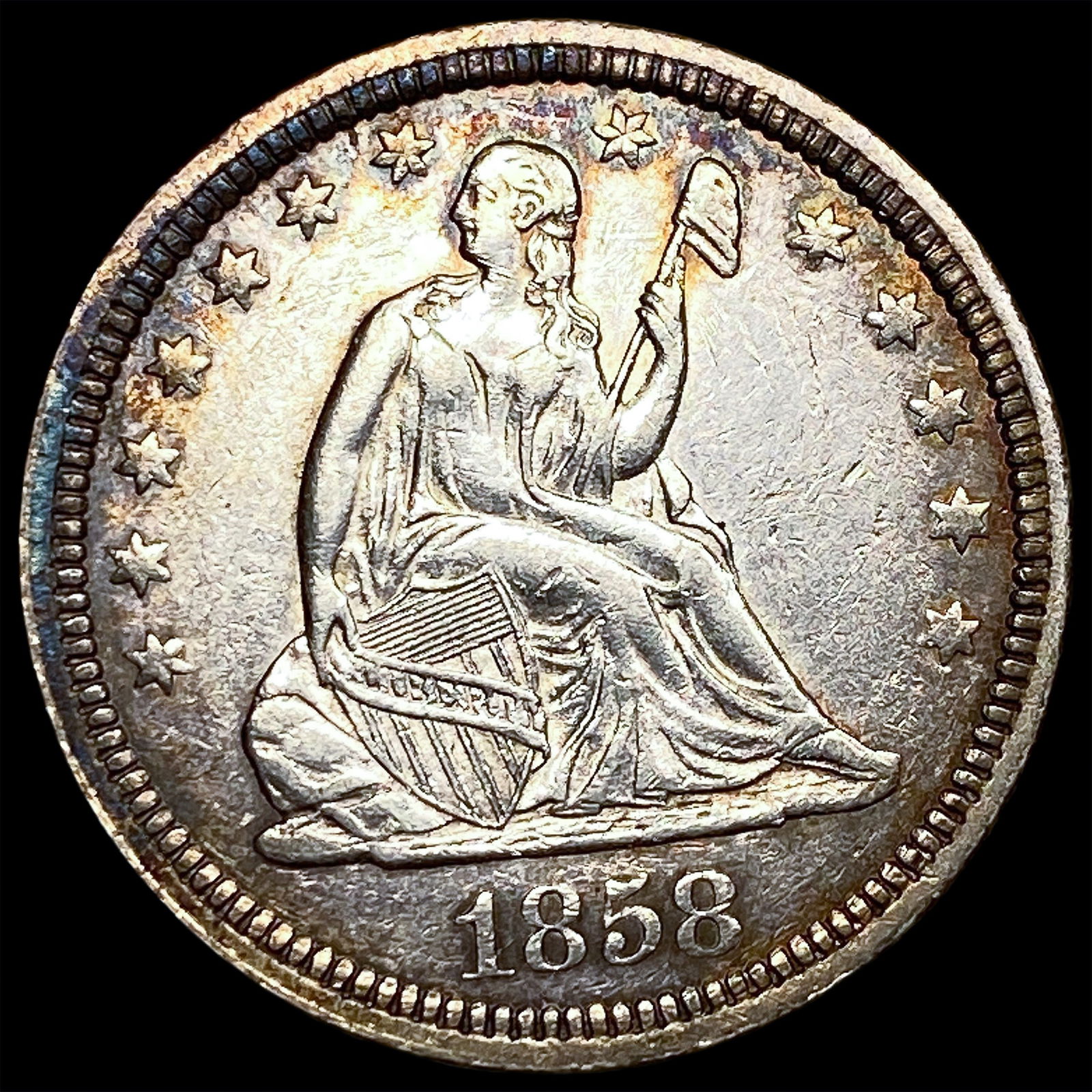 1858 Seated Liberty Silver Quarter CLOSELY UNCIRCULATED (1 of 2)