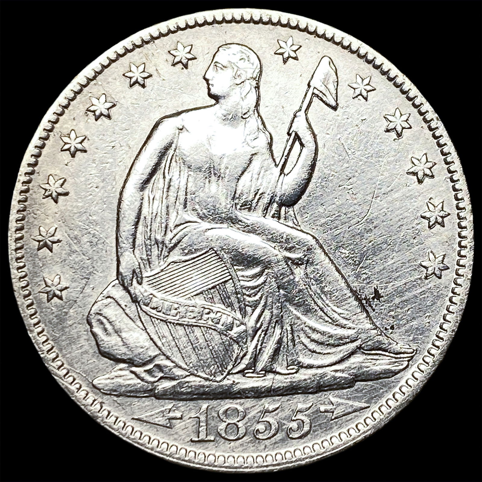 1855-O Arrows Seated Liberty Silver Half Dollar CLOSELY UNCIRCULATED: 1855-O Arrows Seated Liberty Silver Half Dollar CLOSELY UNCIRCULATED