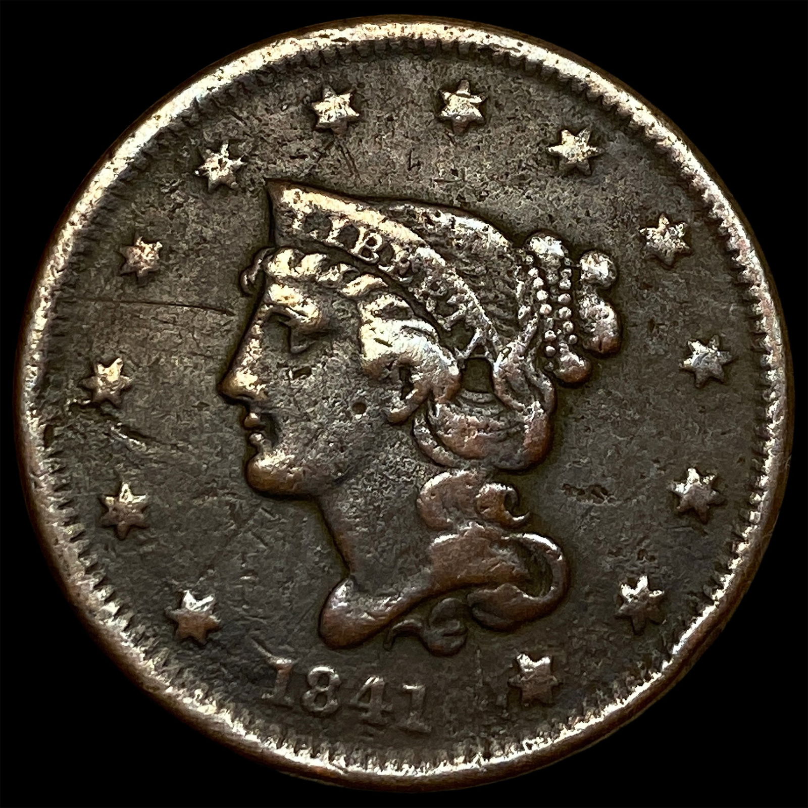 1841 Braided Hair Large Cent HIGH GRADE: 1841 Braided Hair Large Cent HIGH GRADE