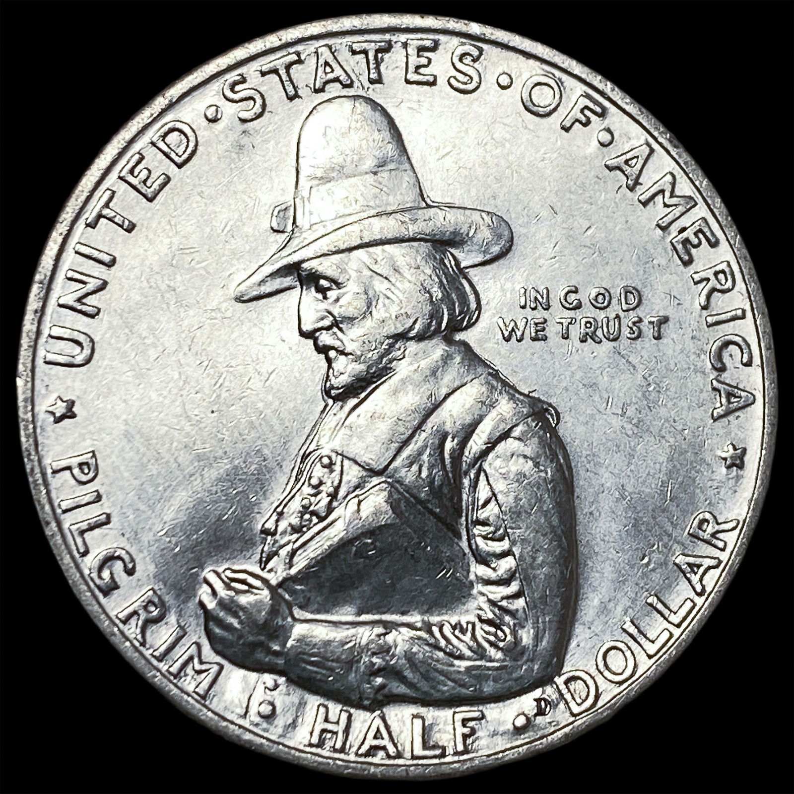 1920-D Silver Pilgrim Tercentenary Half Dollar CLOSELY UNCIRCULATED (1 of 2)