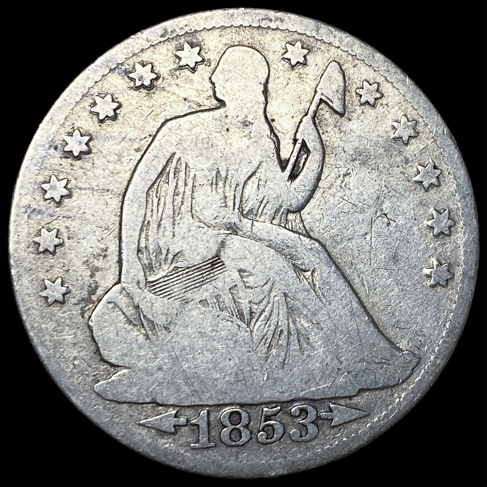 1853-O Arrows/Rays Seated Liberty Half Dollar NICELY CIRCULATED: 1853-O Arrows/Rays Seated Liberty Half Dollar NICELY CIRCULATED