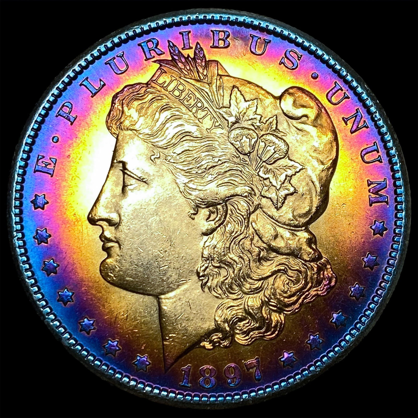 1897-S Toned Morgan Silver Dollar CLOSELY UNCIRCULATED: 1897-S Toned Morgan Silver Dollar CLOSELY UNCIRCULATED