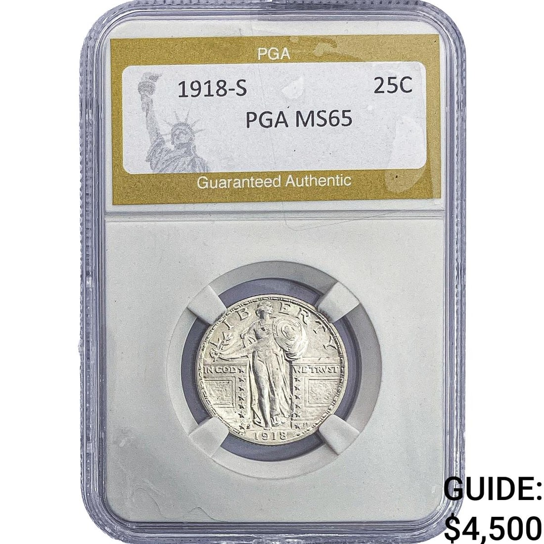 1918-S Standing Liberty Quarter PGA MS65: 1918-S Standing Liberty Quarter PGA MS65