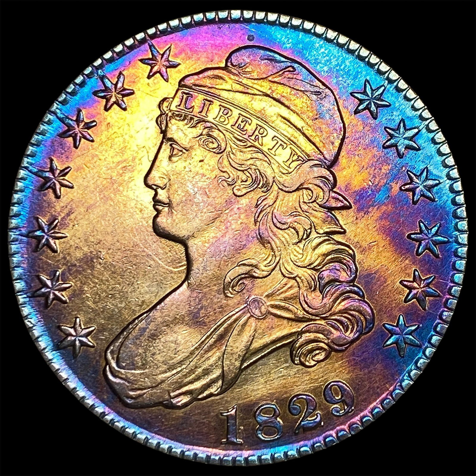 1829 Toned Capped Bust Half Dollar CLOSELY UNCIRCULATED (1 of 2)