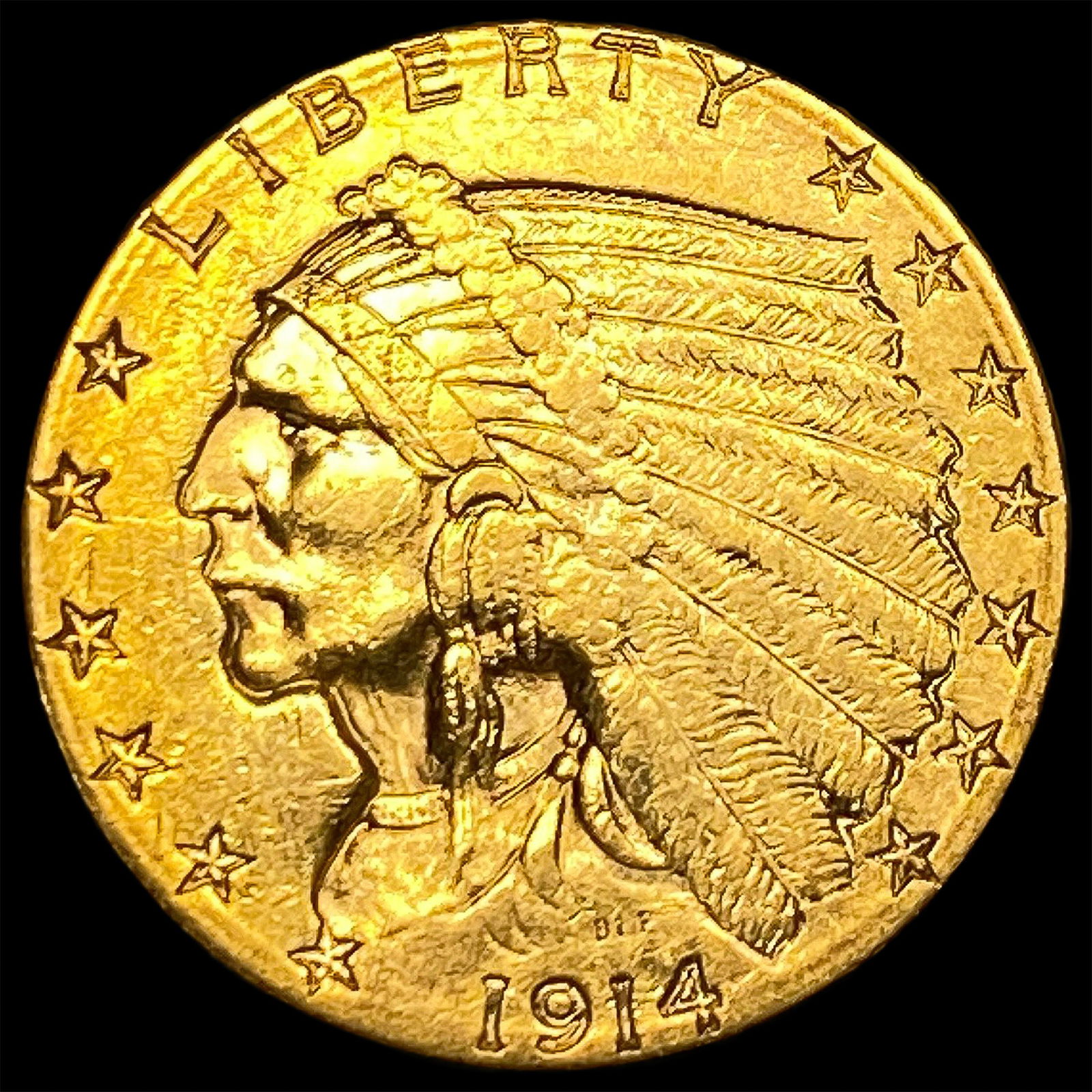 1914-D Indian Head Gold $2.50 Quarter Eagle CLOSELY UNCIRCULATED (1 of 2)