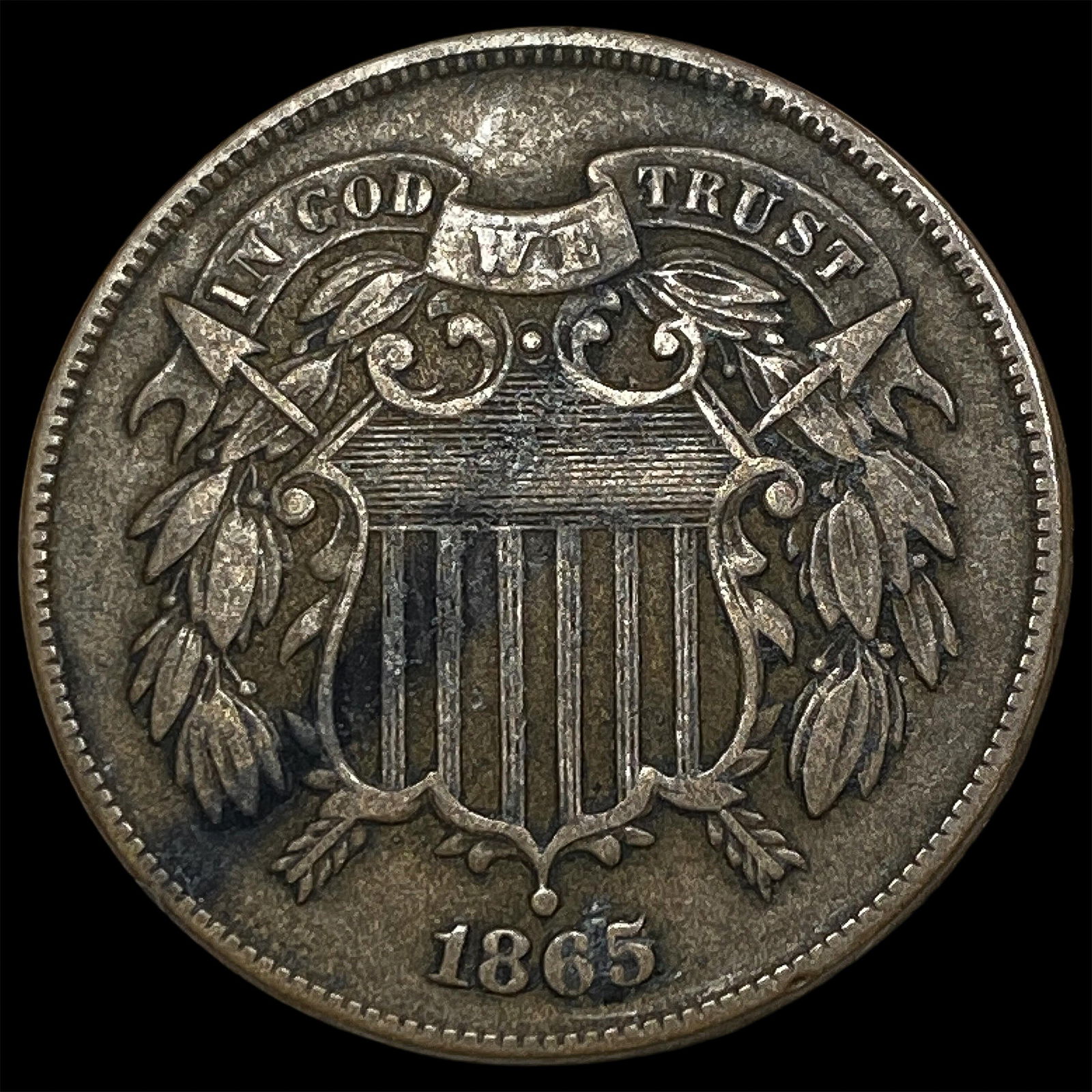 1865 Copper Two-Cent Piece ABOUT UNCIRCULATED (1 of 2)