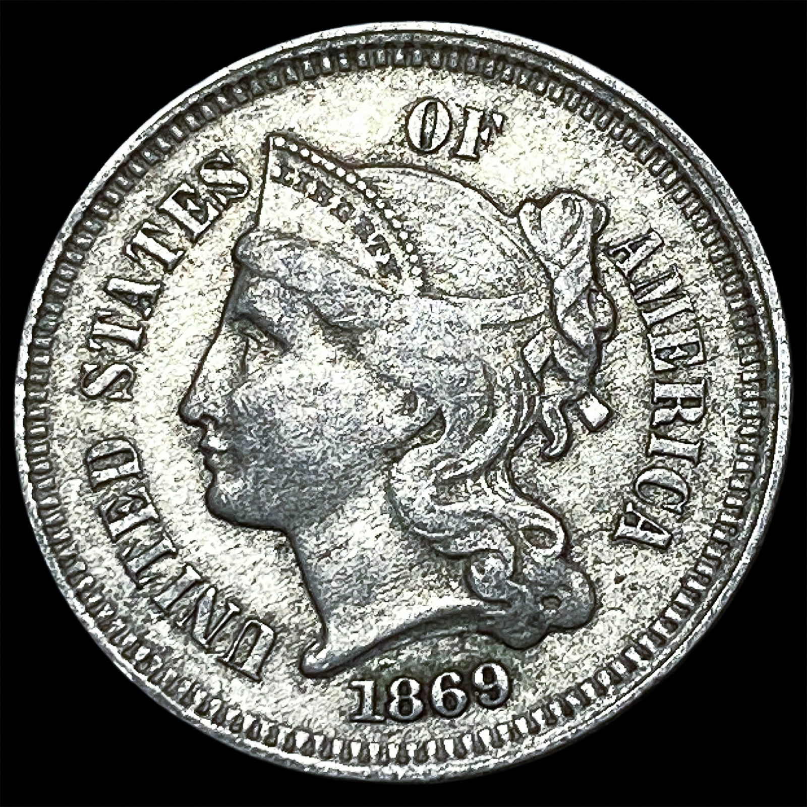 1869 Nickel Three-Cent Piece NEARLY UNCIRCULATED (1 of 2)