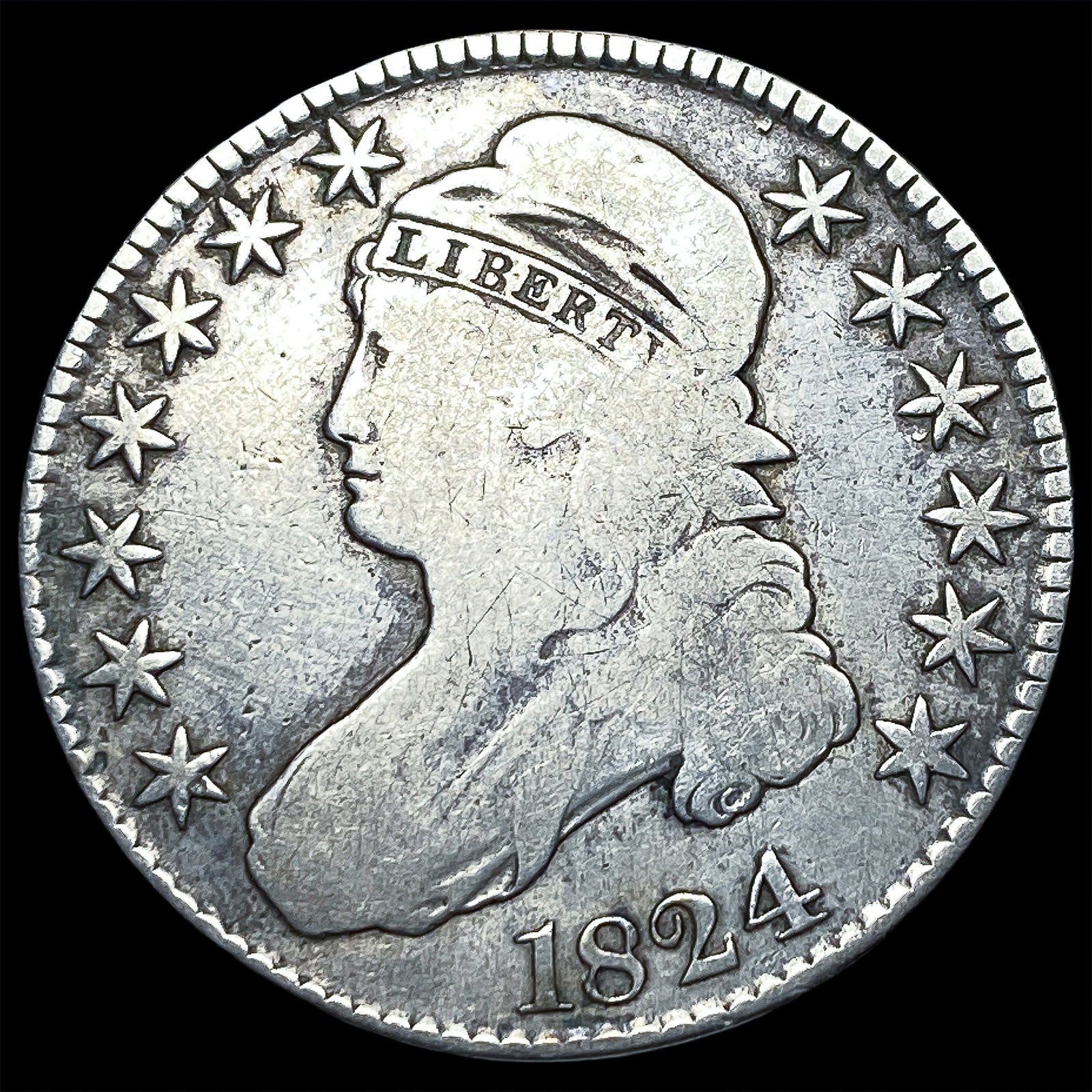 1824 Silver Capped Bust Half Dollar NICELY CIRCULATED: 1824 Silver Capped Bust Half Dollar NICELY CIRCULATED
