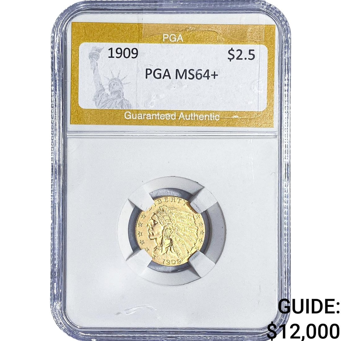 1909 $2.50 Gold Quarter Eagle PGA MS64+: 1909 $2.50 Gold Quarter Eagle PGA MS64+