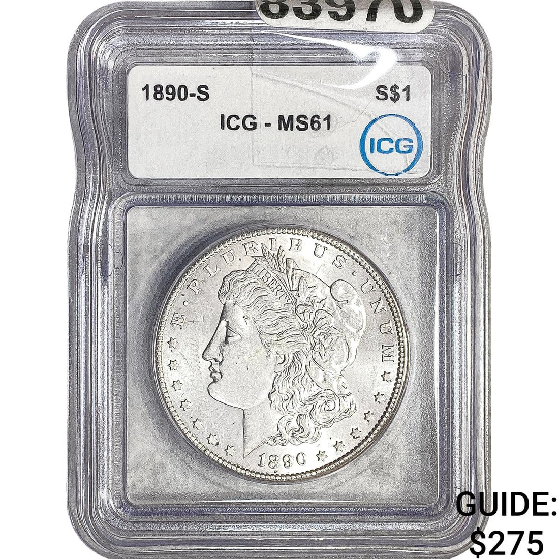 1890-S Morgan Silver Dollar ICG MS61: 1890-S Morgan Silver Dollar ICG MS61