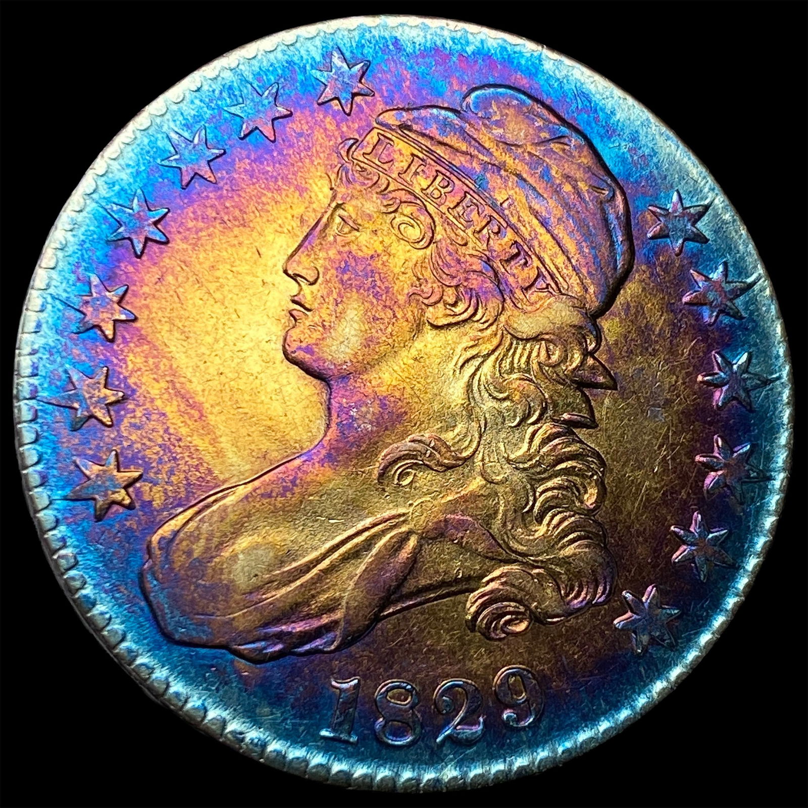 1829 Toned Silver Capped Bust Half Dollar CLOSELY UNCIRCULATED (1 of 2)
