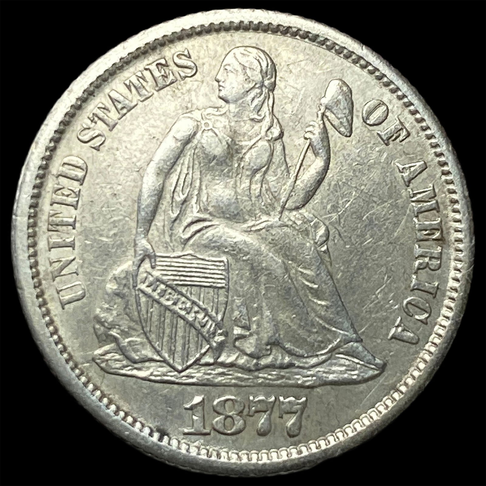 1877-CC Silver Seated Liberty Dime CLOSELY UNCIRCULATED (1 of 2)