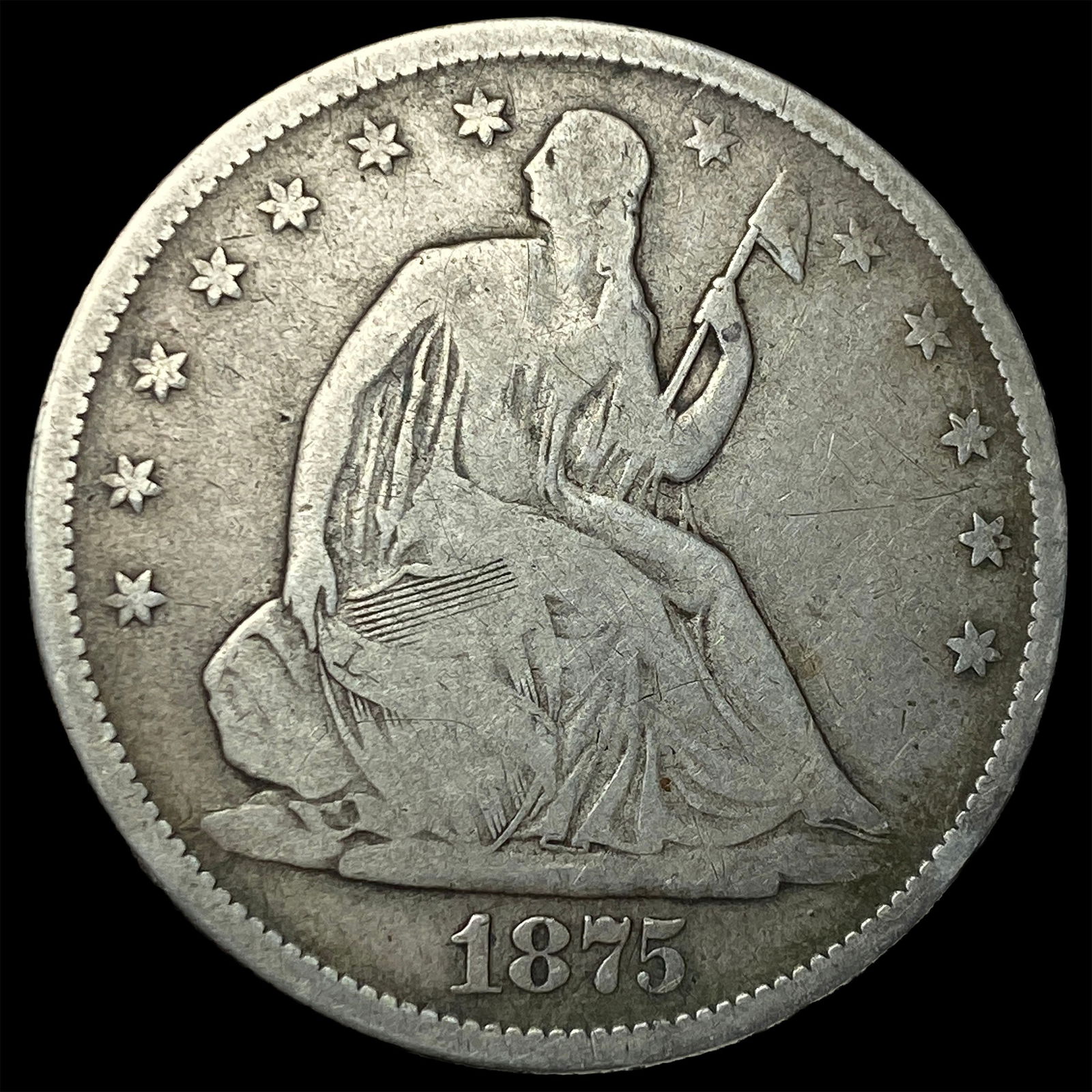 1875-S Silver Seated Liberty Half Dollar LIGHTLY CIRCULATED: 1875-S Silver Seated Liberty Half Dollar LIGHTLY CIRCULATED