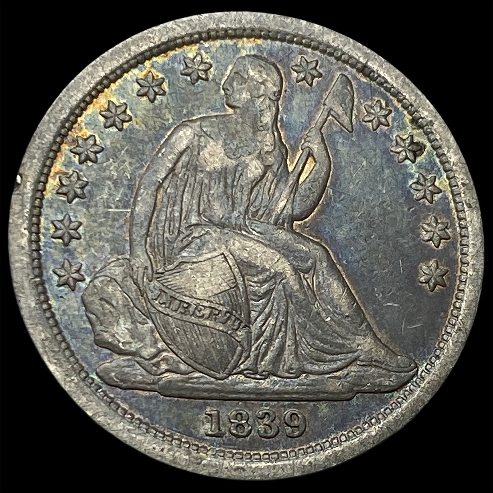 1839 Silver Seated Liberty Dime NEARLY UNCIRCULATED: 1839 Silver Seated Liberty Dime NEARLY UNCIRCULATED